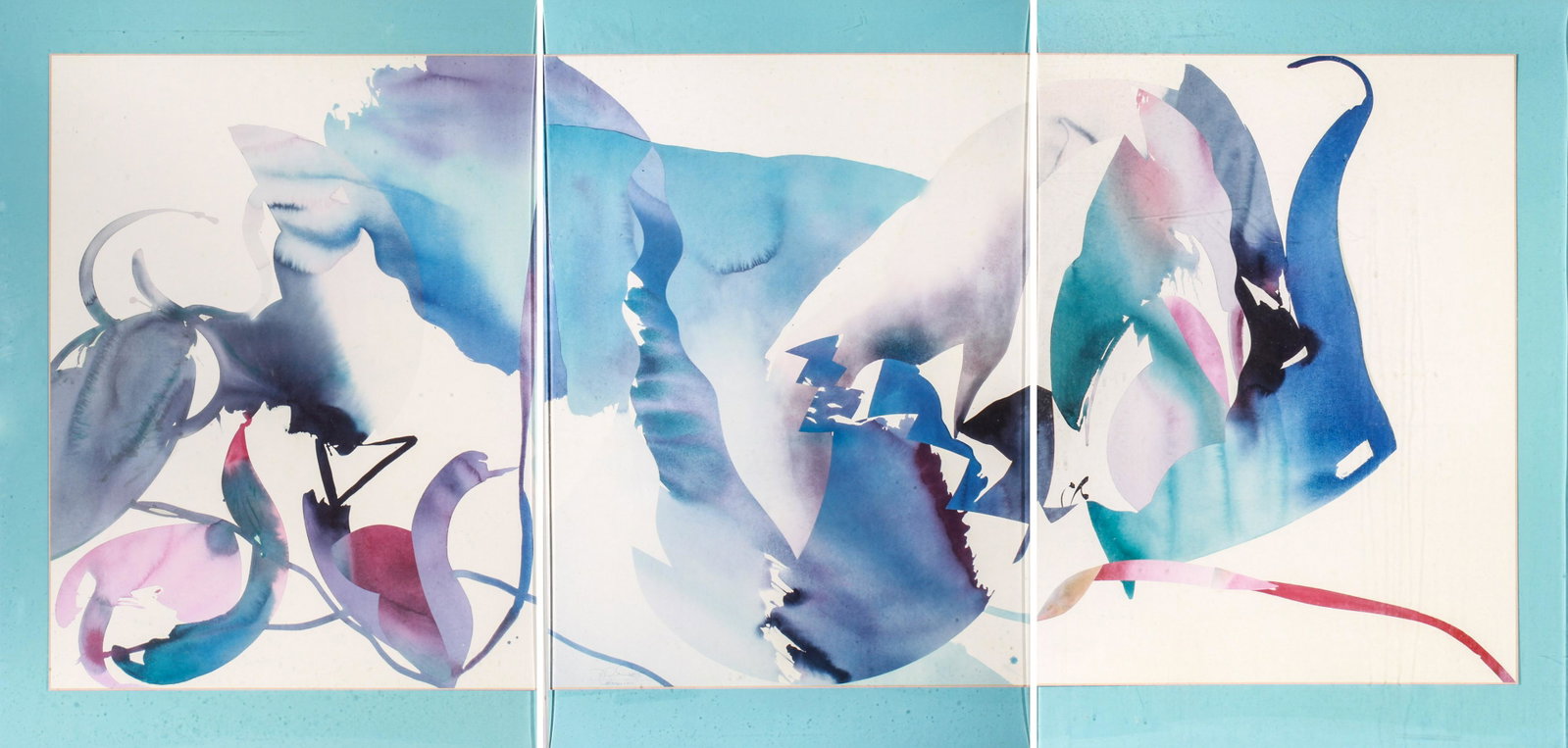 Peter Kitchell "Human Limit" Print Triptych: Peter Kitchell "Human Limit" Print Triptych Peter Kitchell (American, b. 1950) "Human Limit," abstract triptych composition, 1985, signature, date and title in print at bottom of center panel, three d