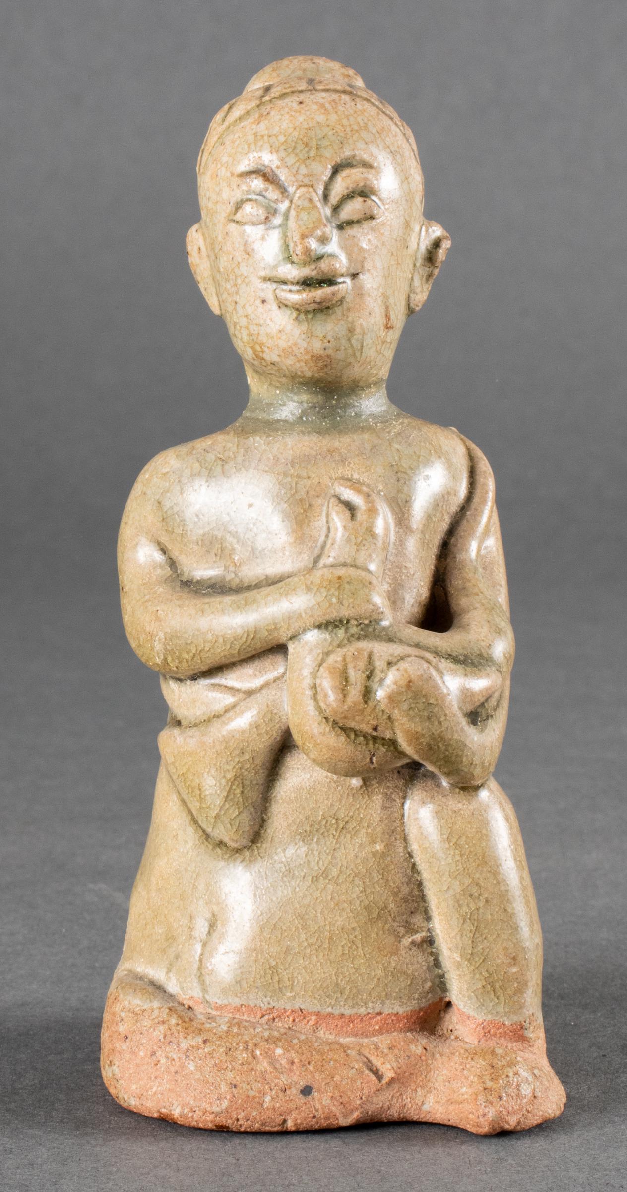 Sukhothai Period Thai Ceramic Maternity Figure: Sukhothai Period Thai Ceramic Maternity Figure Antique Thai glazed ceramic maternity figure, from the Sukhothai Period, circa 13th - 15th Century CE, with Certificate of Authenticity from Santi's Art 