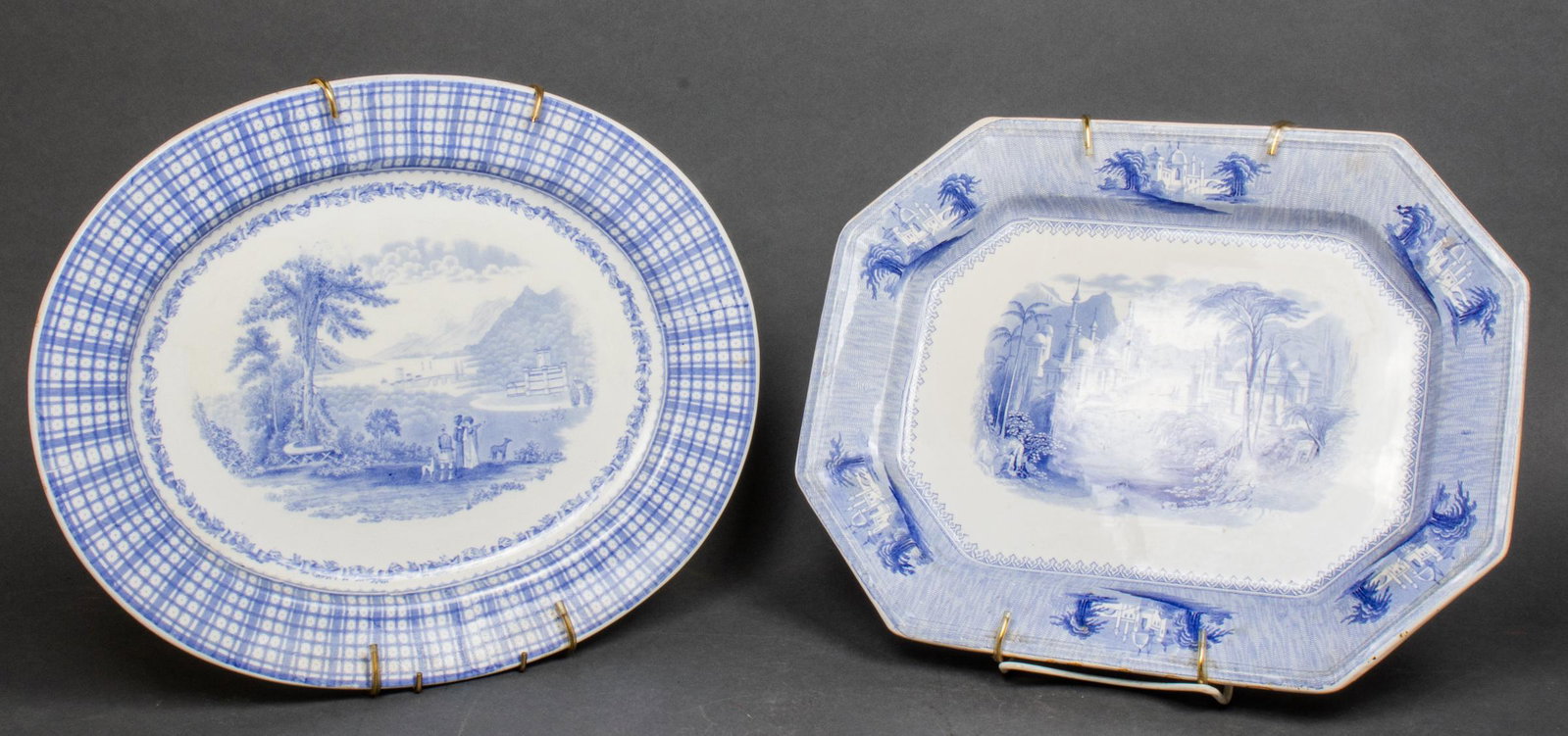 J. Clementson & Cauldon English Platters, 2: J. Clementson & Cauldon English Platters, 2 Two English blue and white transferware platters, including one J, Clementson ironstone platter in "Siam" pattern, and one Cauldon England platter, each wit