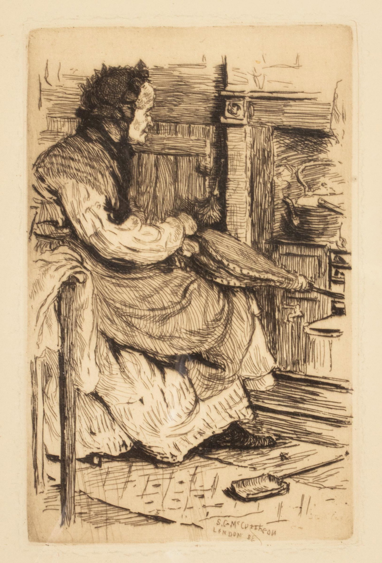 Stephen McCutcheon "My Ain Fireside" Etching: Stephen McCutcheon "My Ain Fireside" Etching Stephen McCutcheon (American, 1846-1884) "My Ain Fireside," etching on paper, signed in plate lower right, unframed. Plate: 4.5" H x 2.75" W.
