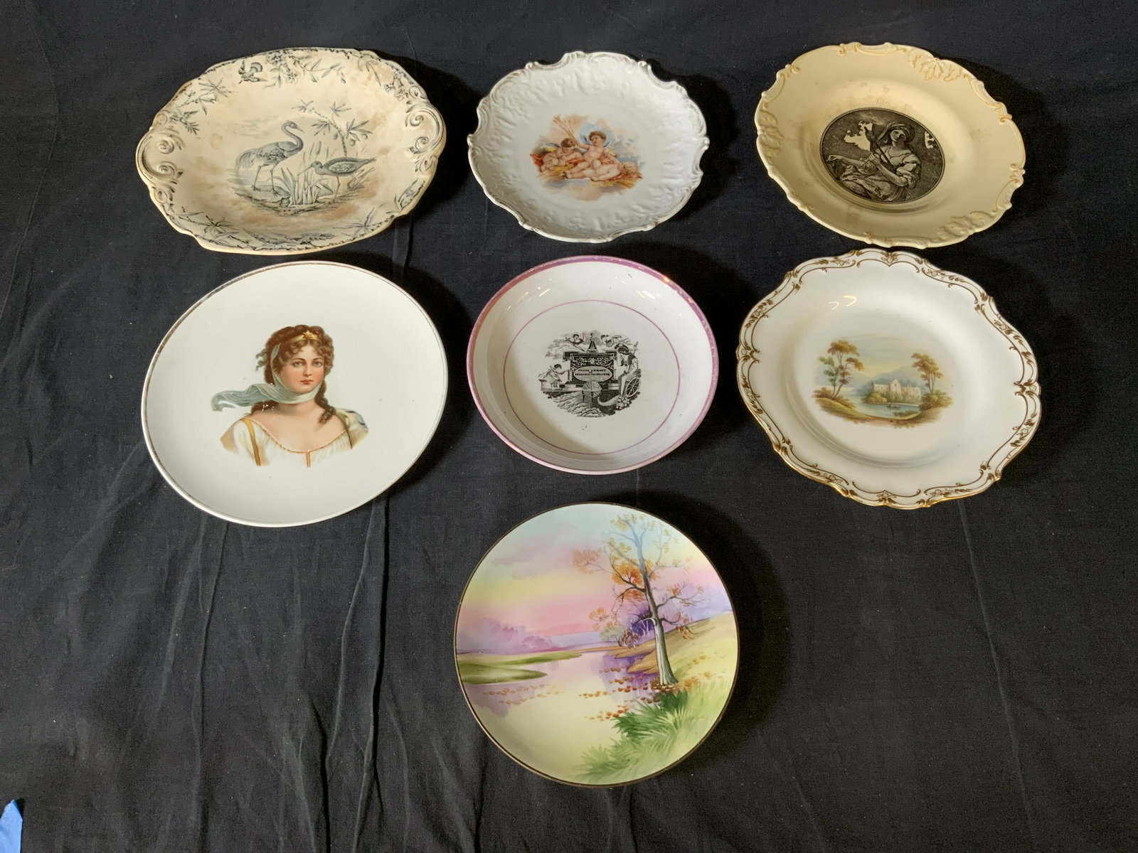 Antique & Vintage Ceramic Plates: Antique & Vintage Ceramic Plates, inscriptions read ‘Indus RSR’, ‘Sevres’, ‘Royal Doulton England’, ‘Hand Painted Nippon’, ‘Stephen Long Antiques’, smallest plate measures 7 3/4 in