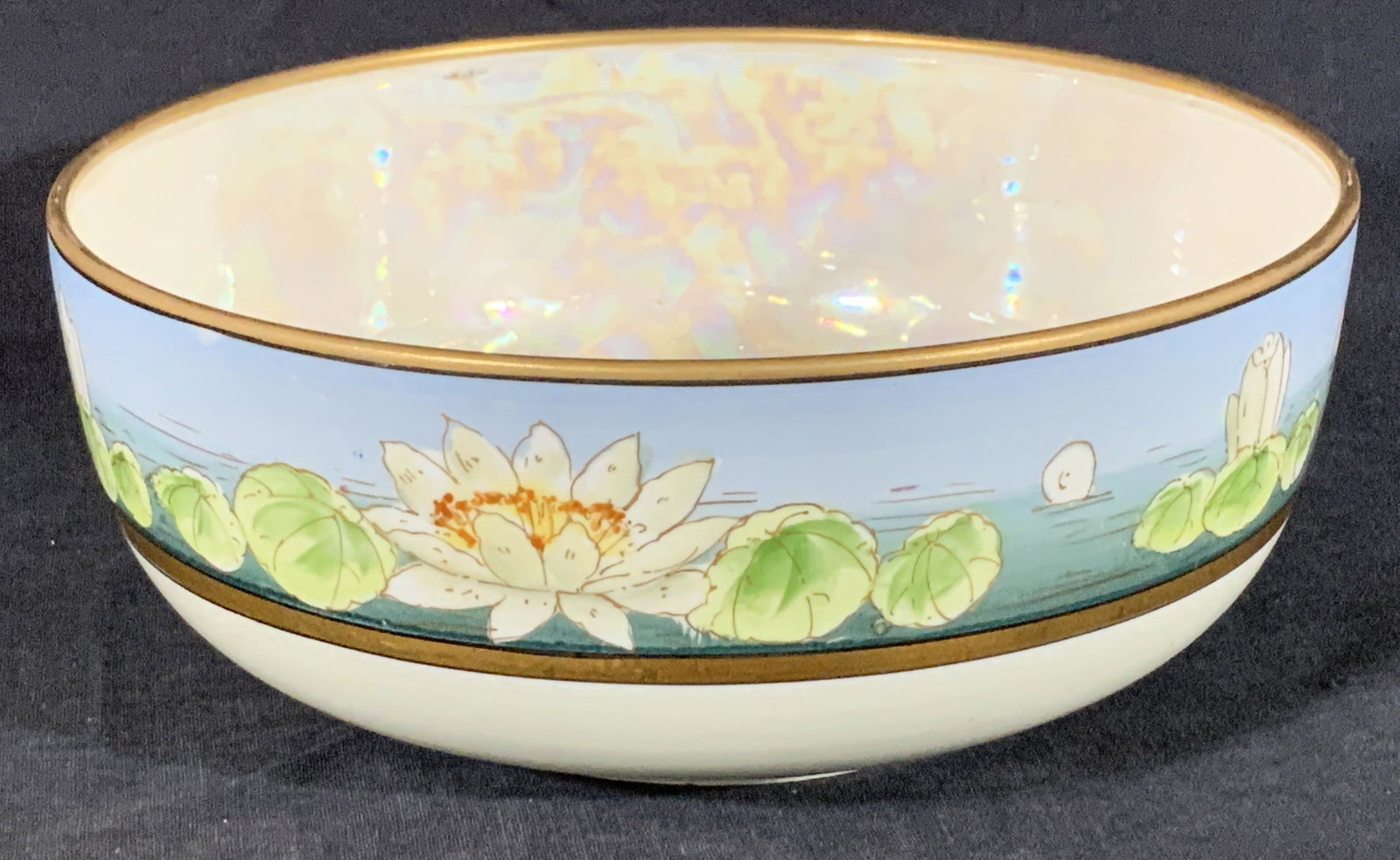 Group 6 Lusterware Porcelain Tableware: Set fancy (marked) FF Japan Dragonfly handle Lusterware Coffee Cups, wings wrap around vessel, body of insect acts as handle. 3.5 in ht, 3 in cup diameter. Vintage Hand Painted MZ AUSTRIA Lusterware B