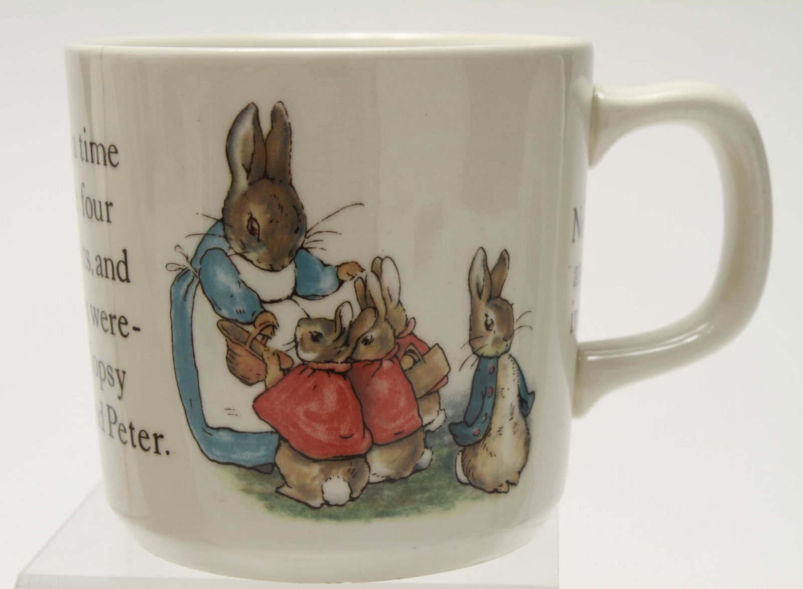 Wedgwood Porcelain Peter Rabbit Nursery Set 3 Pc: Wedgwood porcelain Beatrix Potter "Peter Rabbit" three -piece child's nursery set, comprising a cup, plate, and bowl, each with Potter's own illustrations, the undersides with factory stamps. Plate an