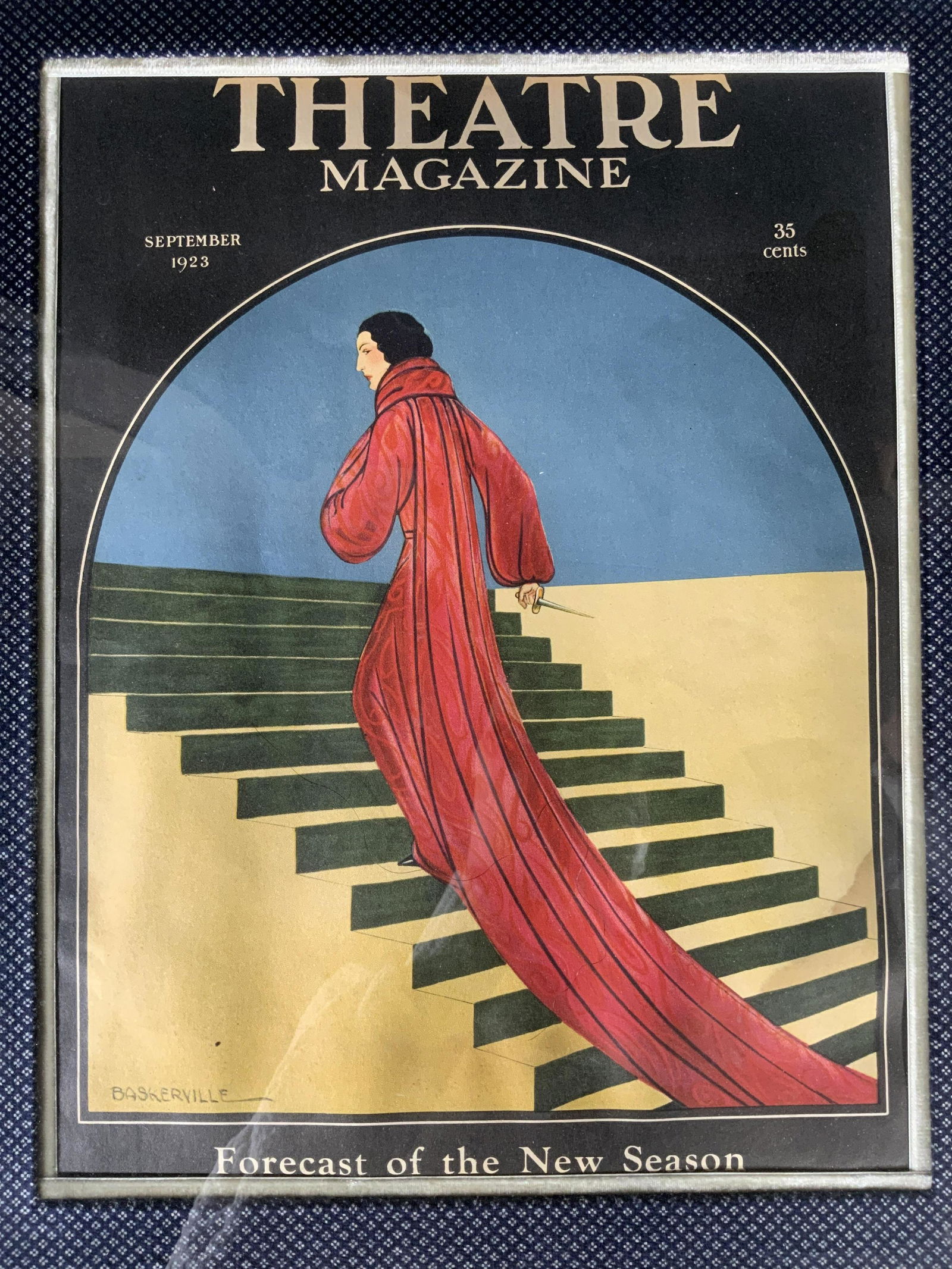 CHARLES BASKERVILLE Theatre Magazine Lithograph: CHARLES BASKERVILLE Theatre Magazine Lithograph 1923, Inscriptions read ‘Theatre Magazine September 1923 35 cents’, inscription to lower portion of piece reads ‘Baskerville Forecast of the new s