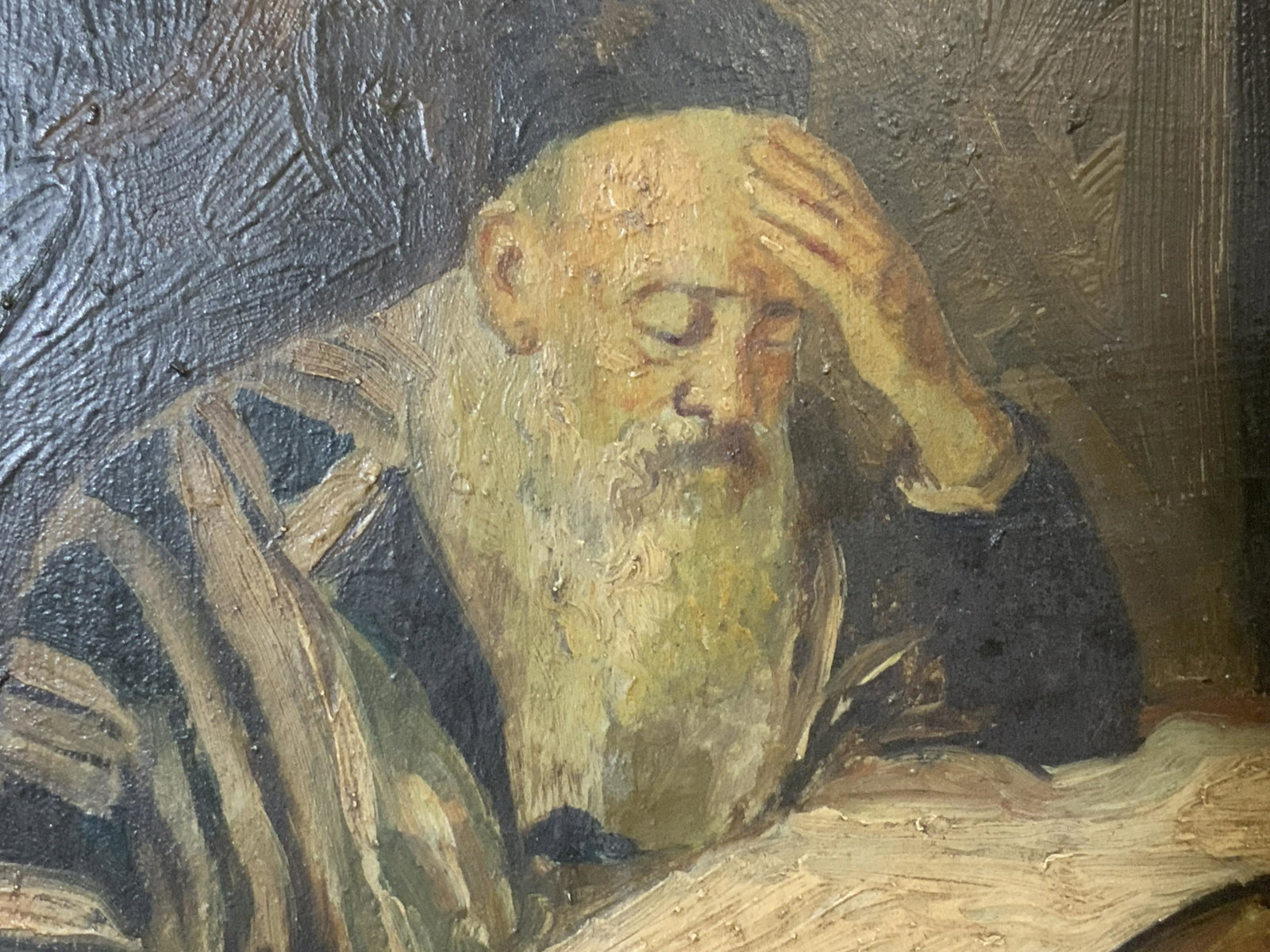 Chico Signed Oil Painting on Board of Portrait Art: Chico Signed Oil Painting on board of portrait, signature to the lower right corner reads Chico, subject a portrait of an elderly man reading a large book, gilt wood frame, possibly offset lithograph 