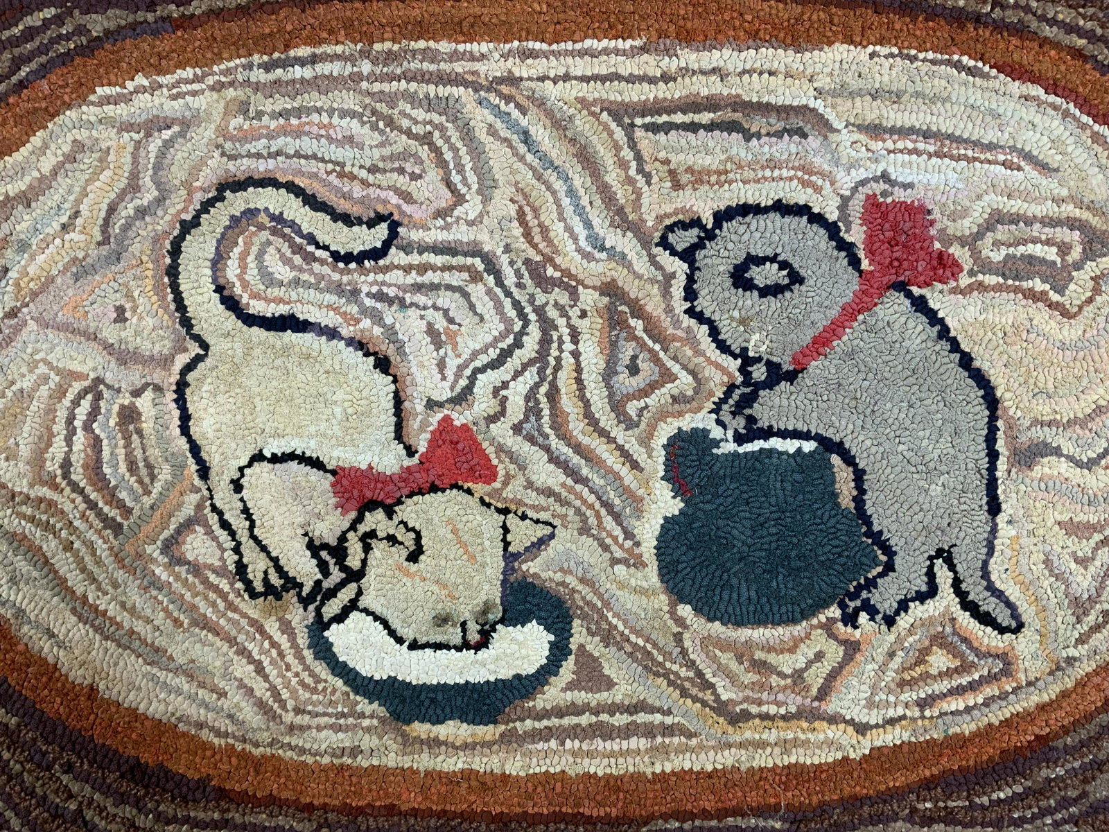 Framed Textile of Two Kittens, Wall art: Framed Textile of Two Kittens, no apparent inscriptions or marks, subject two kittens drinking milk, measures 24 x 40 inches, not framed, textile needs cleaning, Textile arts, kittens, cats, artwork, 