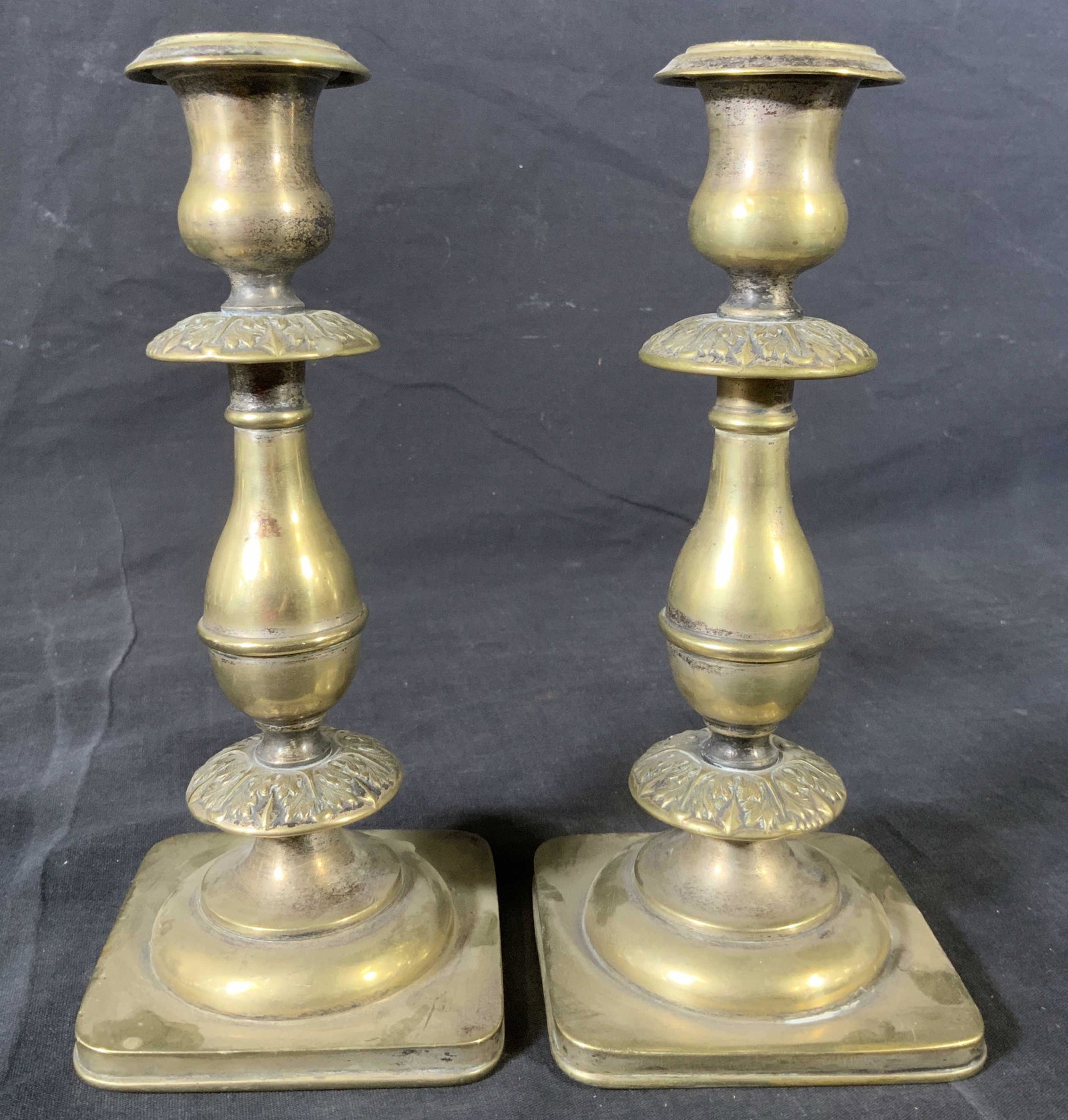 Pair Vintage GEBR BUCK WARSCHAL Candlesticks: Pair Vintage GEBR BUCK WARSCHAL Candlesticks, inscriptions read ‘GEBR Buck Warschal 1131’, both measure 8 1/2 inches tall x 3 3/4 inches at widest point, Pair, vintage, GEBR buck warschal, candles
