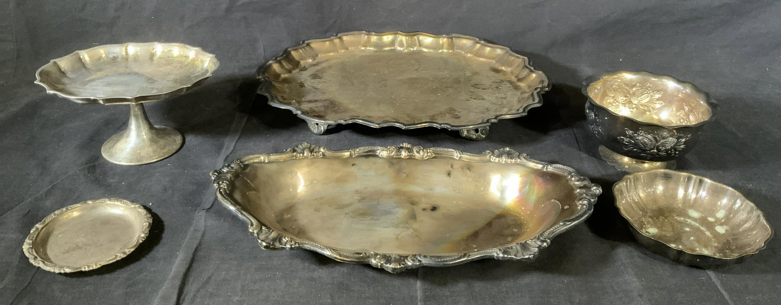 Lot 6 Silver Plated Dishes, GORHAM & More: Lot 6 Silver Plated Dishes, GORHAM & More, inscriptions read ‘Gorham EP YC1359’, ‘Plated EP on steel Made in Italy’, ‘Oneida’, ‘Trademark 1883 FB Rogers Silver Co’, ‘Silver Plated’