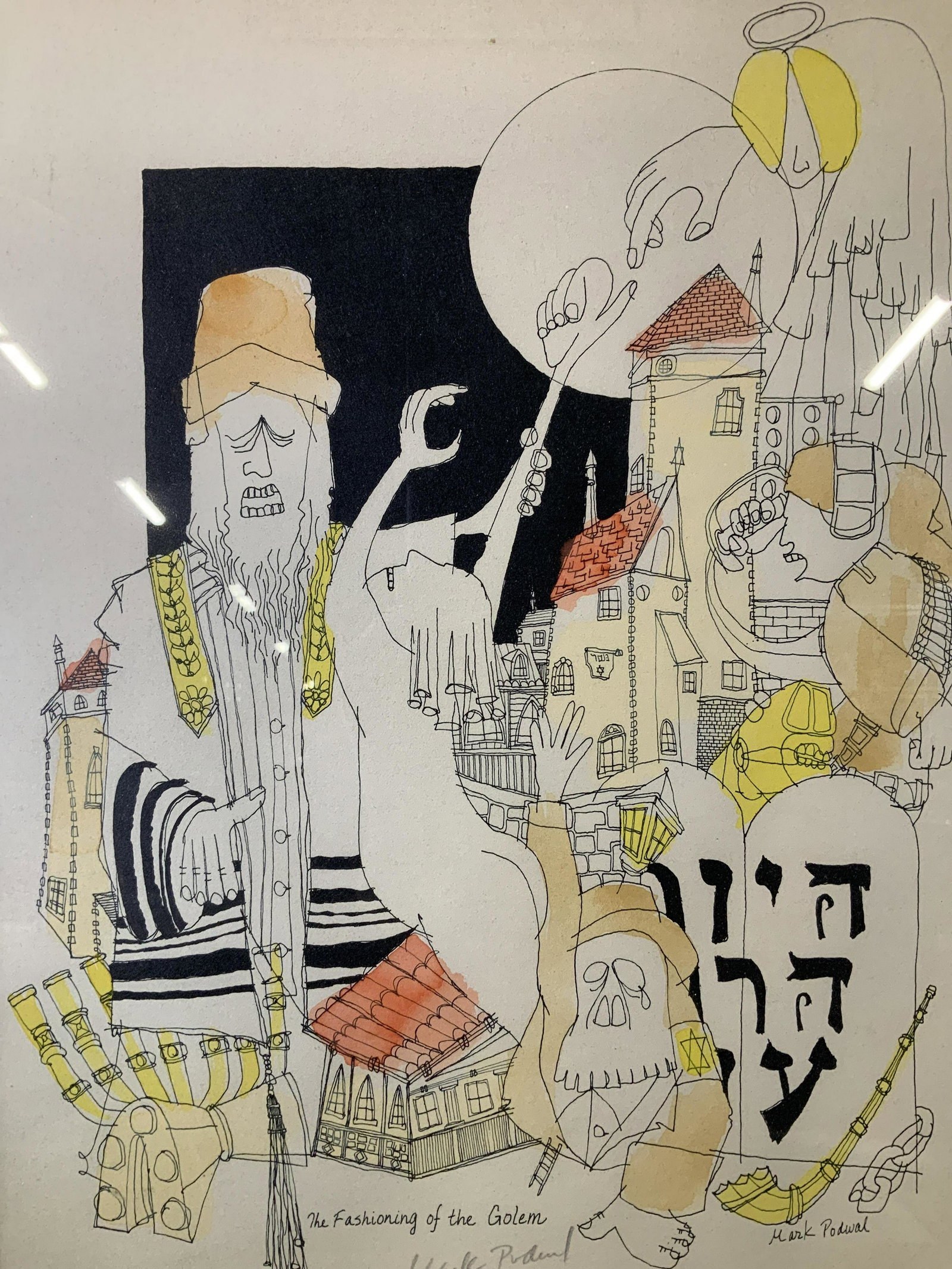 MARK PODWAL Signed Fashioning of the Golem Litho: MARK PODWAL Signed Fashioning of the Golem LithoGraph, signature to lower portion of piece reads ‘Mark Podwal’, inscriptions read ‘The Fashioning of the Golem Mark Podwal’, edition to lower le