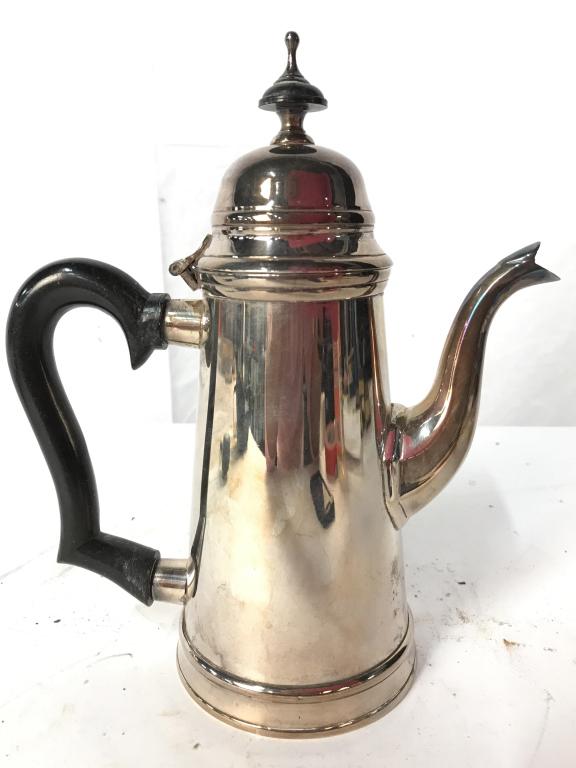 W.A Silver Toned Metal Coffee Pot: Underside IS marked W.A. EPNS On underside. Piece measures approx 8.5 inches tall 7 inches long with handle & spout. Tableware, coffee pot, serving pot 6.