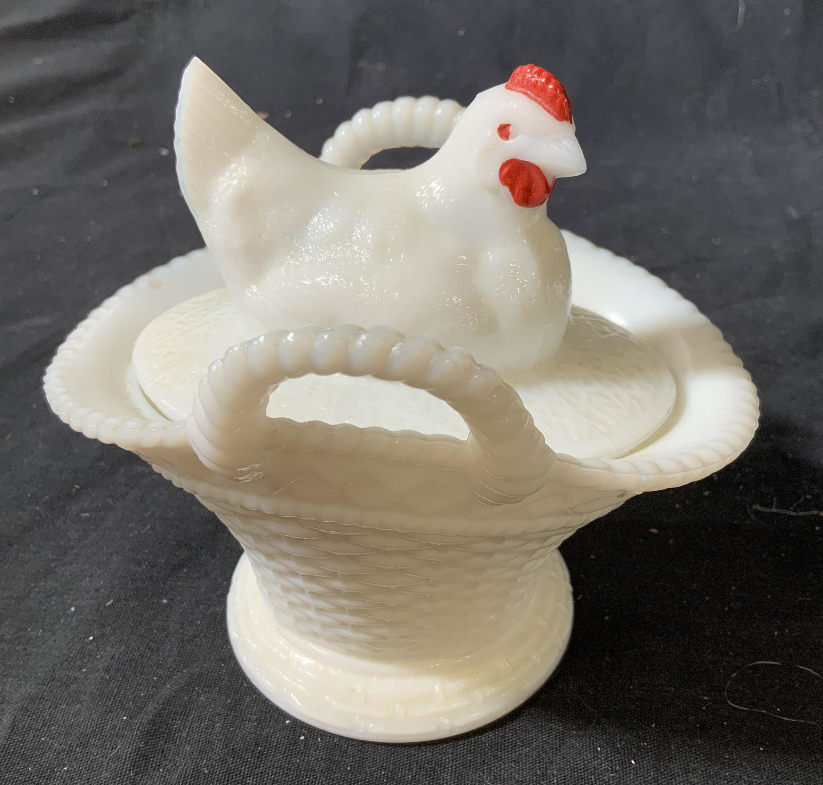 Turkey Rooster Baby Chic Milk Glass Vessels: Lidded bowls basket plates, sled with bird Figurals for lids, rooster largest ht app 5.5 inches, collectible vintage milk glass, table ware, trinket bowls, keep sakes