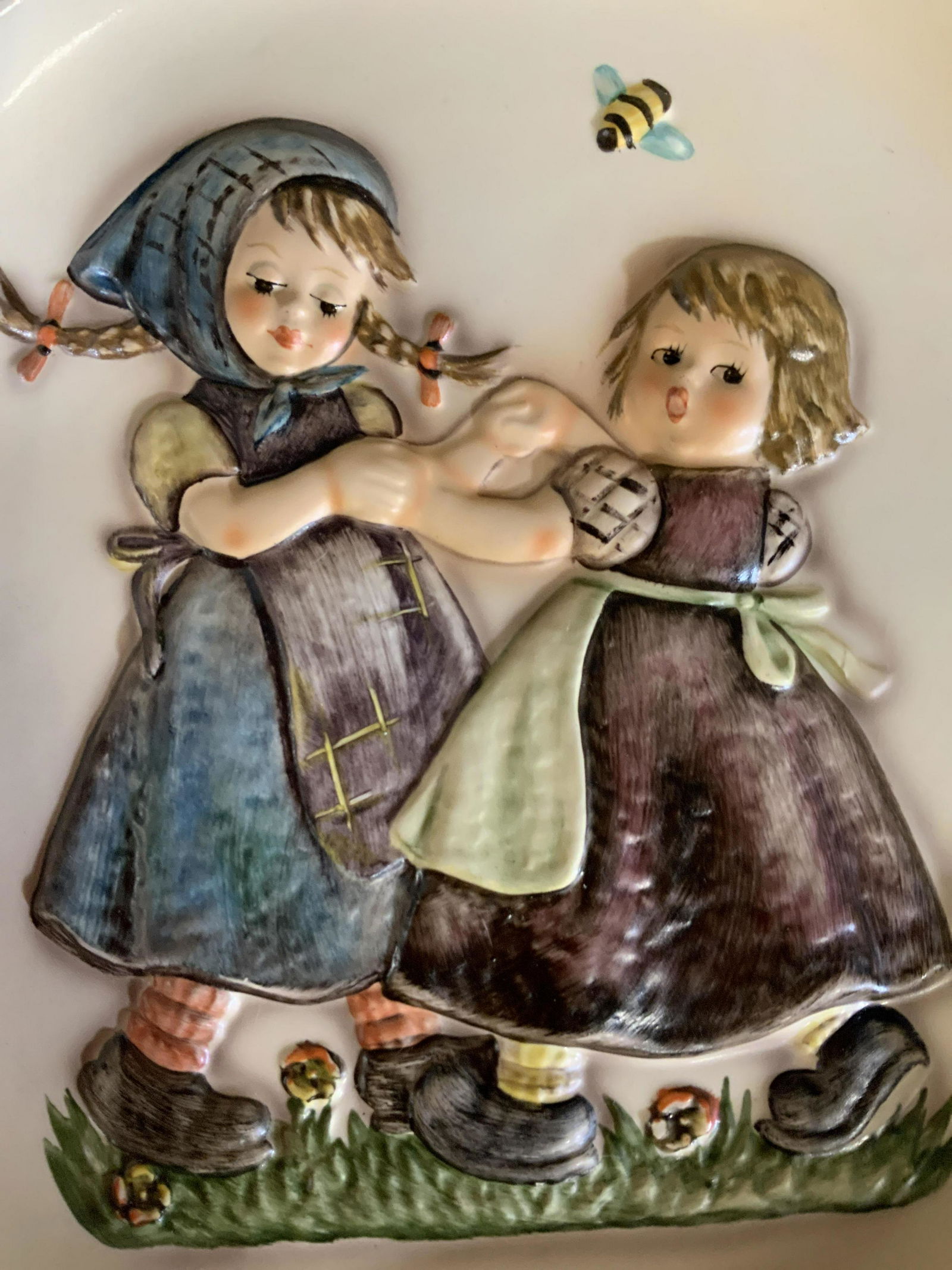 M J Hummel Bas Relief Plate 1980: In original box, collectible Hummel Plate platter, wall plaque, in original box measures 12 inches square, anniversary plate 1980, collectible ceramic porcelain, Hummel, Goebels, Germany