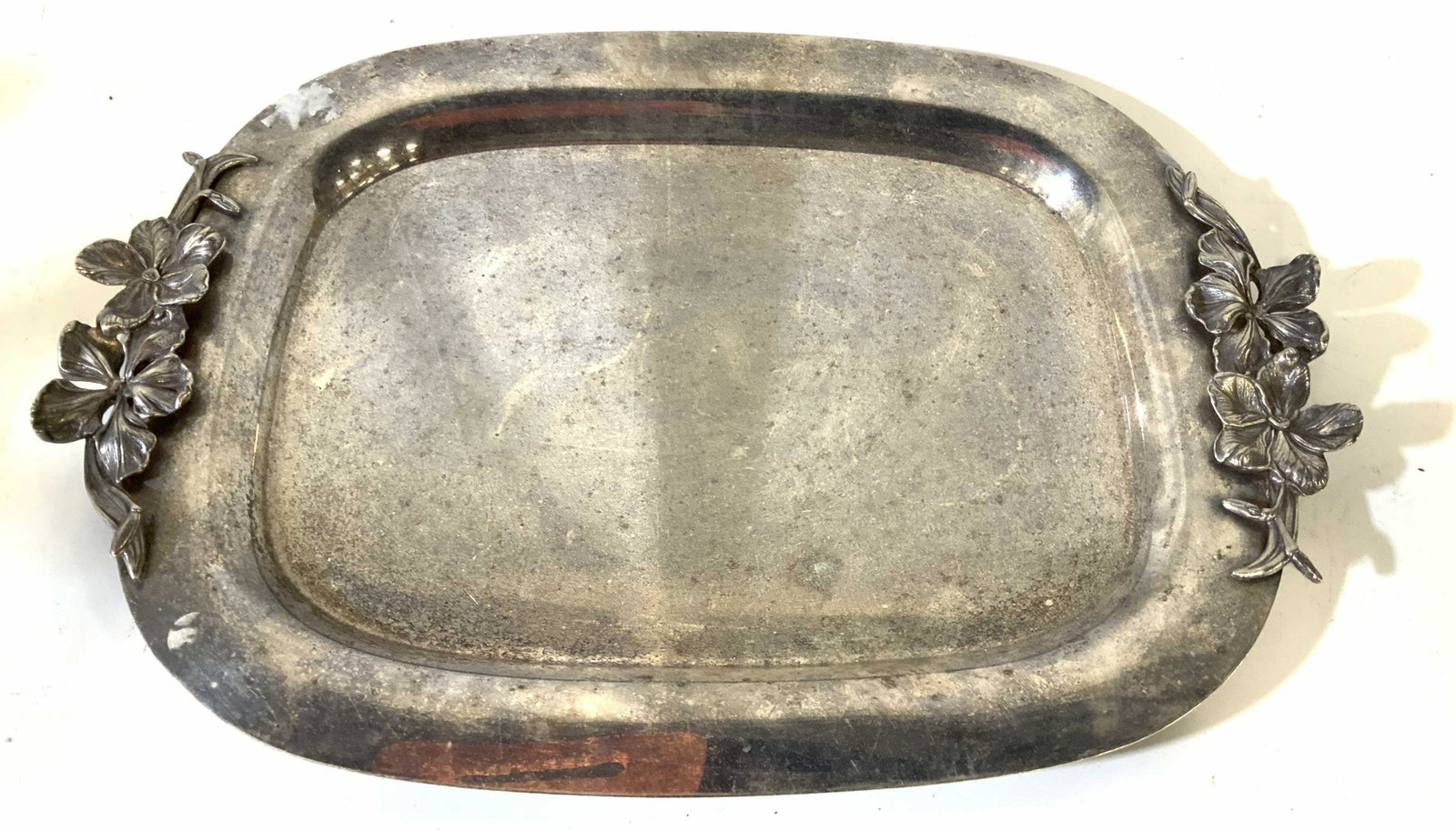 Large Gorham Silver Plate Tray: With floral relief handles decorative accents, table ware, decorative arts, vintage GORHAM Silver plate measures 21 by 14 inches