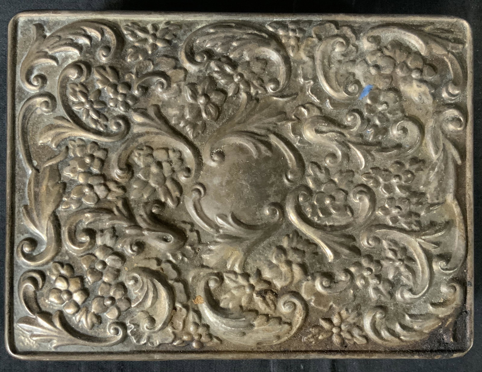 Vintage R CARR LTD Sterling Wooden Keepsake Box: Vintage R CARR LTD Sterling Wooden Keepsake Box, mark to lid, inscription reads ‘RC’, measures 2 tall x 6 1/2 inches at widest point, some tarnishing to silver and surface wear, Property of Janine