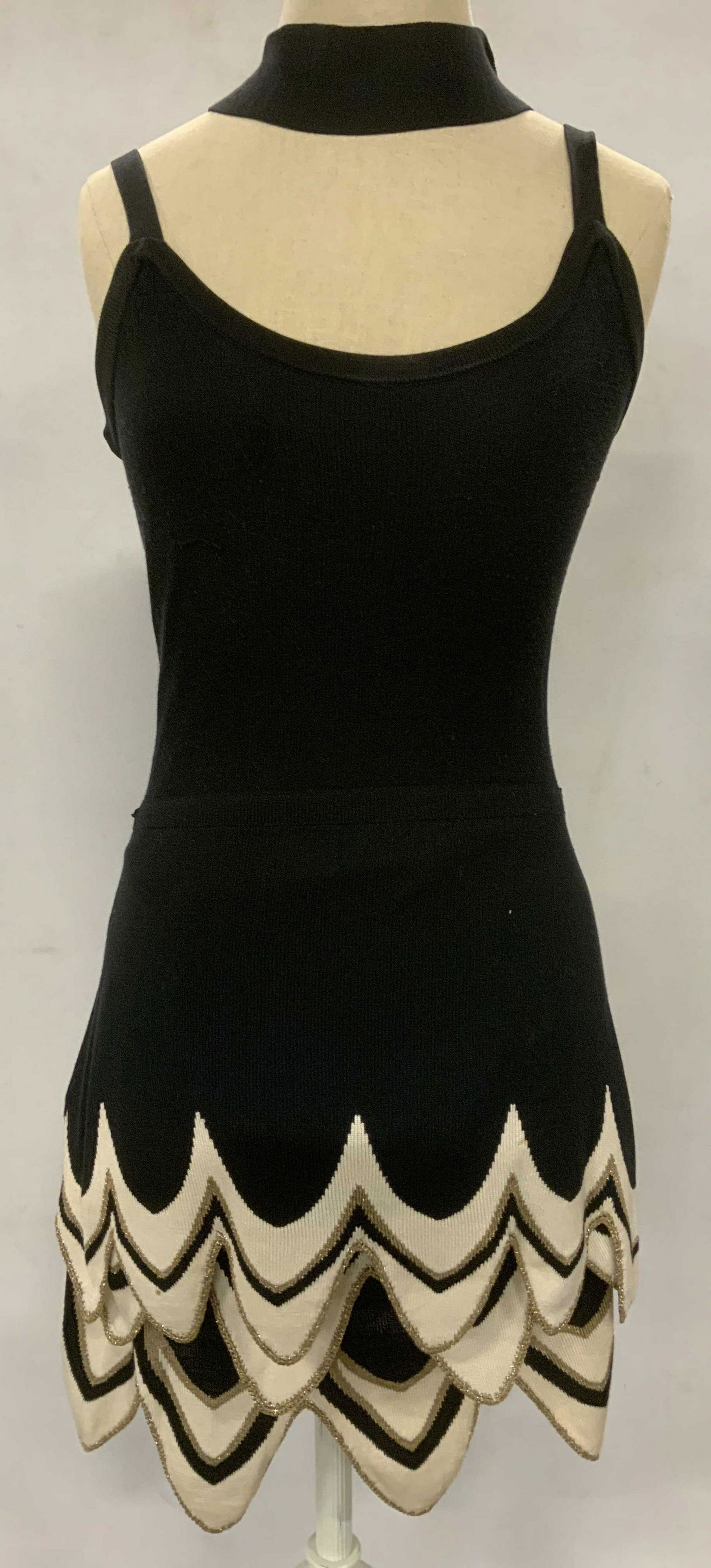 JOY PHILBIN TEMPERLEY LONDON Silk Mini Dress: JOY PHILBIN TEMPERLEY LONDON Silk Mini Dress, label reads ‘TEMPERLEY London UK 10 US 6 Made in China 93% Silk 4% Rayon’, a tiered dress with matching scarf, some loose threads and pilling to fabri