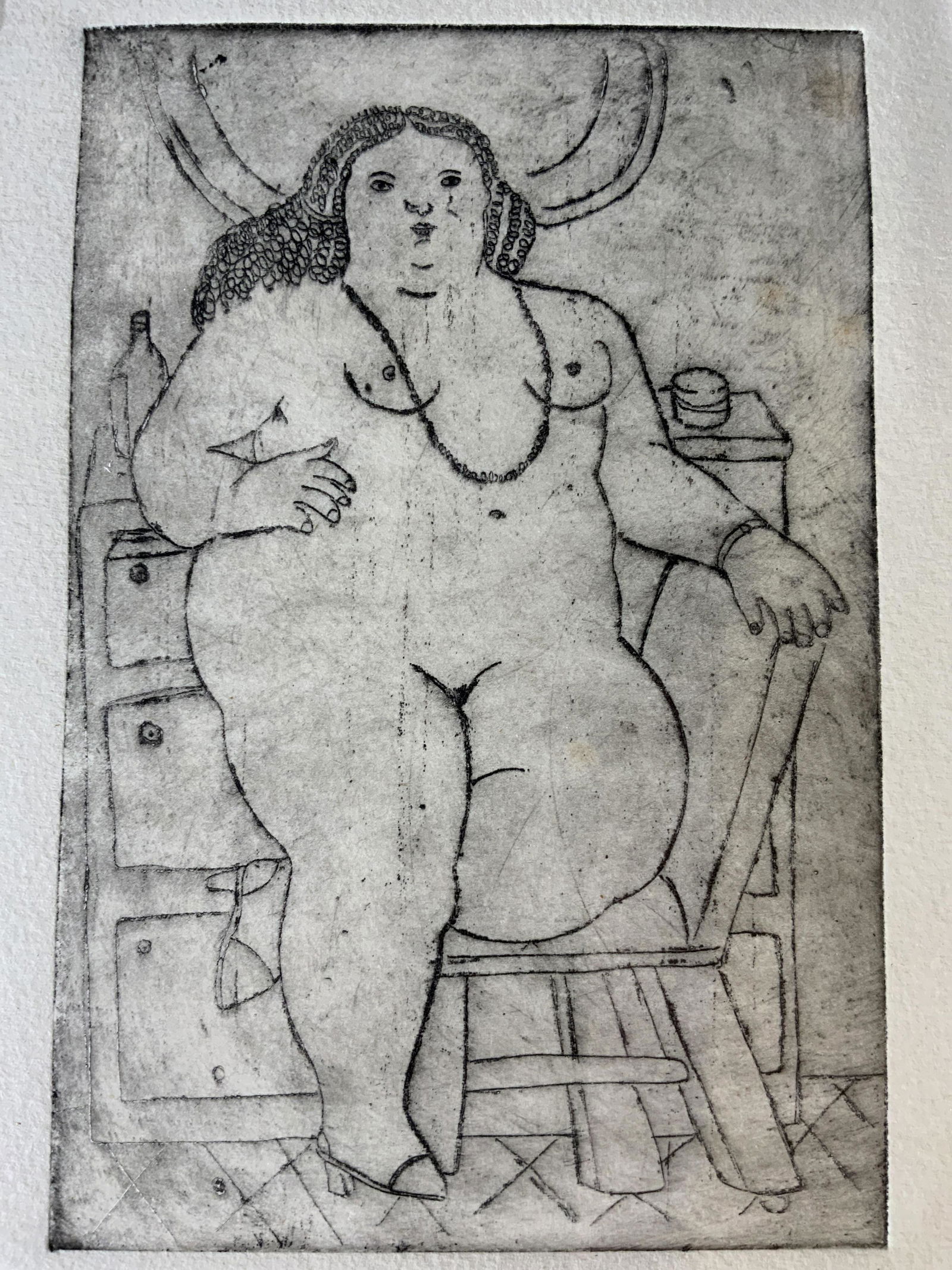 FERNANDO BOTERO Signed Ltd Ed Etching, Artwork: FERNANDO BOTERO(1932-)Signed Ltd Ed Etching, signature to lower left in pencil reads ‘Botero’, edition to lower left reads ‘51/60’, label to reverse reads ‘Tilting at Windmills Manchester Ce