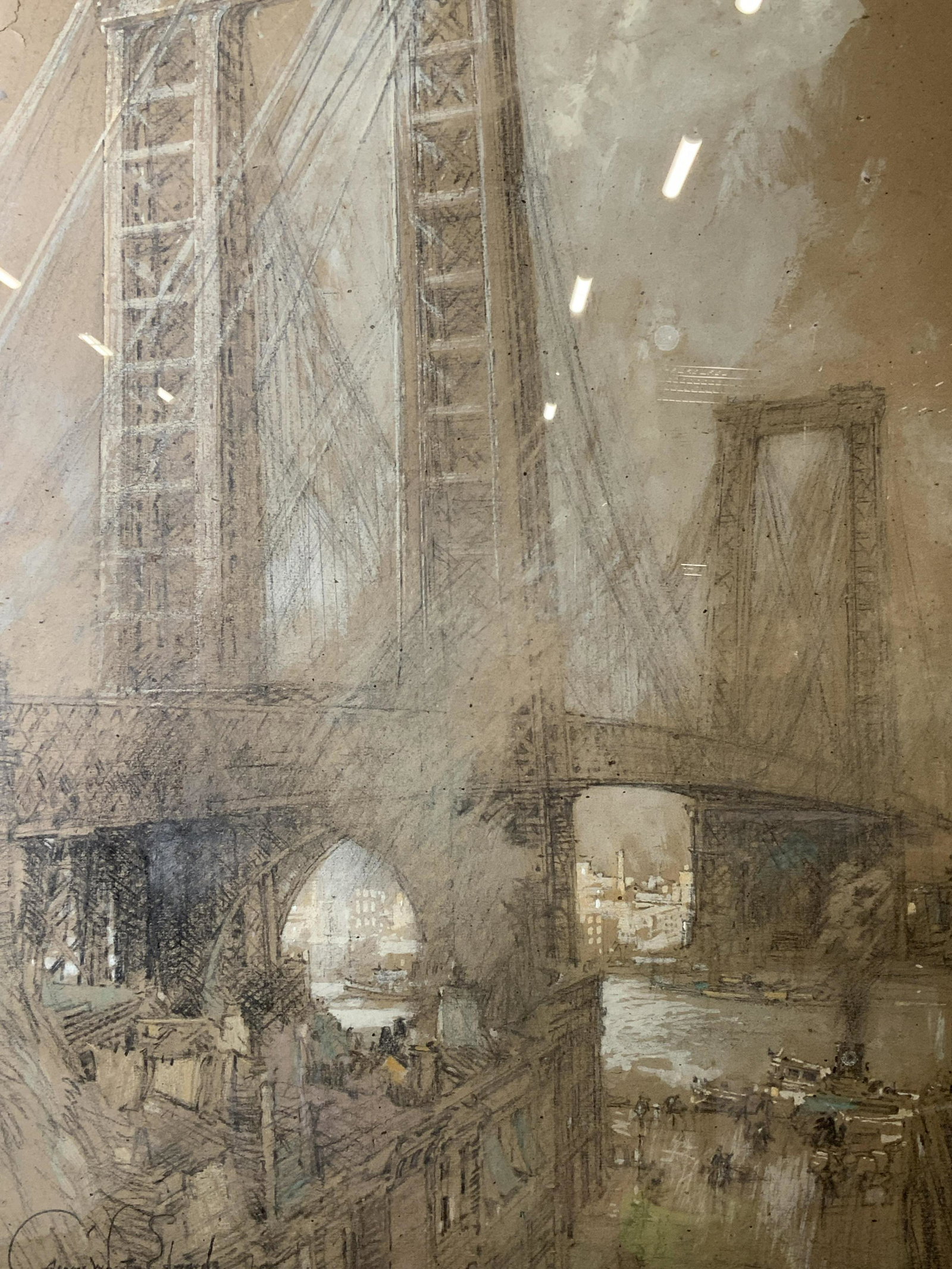 ATTRIBUTED to G.W. EDWARDS Williamsburg Bridge: Attributed to George Wharton Edwards Williamsburg Bridge, Please Note: All lots that do not carry established documented provenance nor any past record of auction history record are described in the c