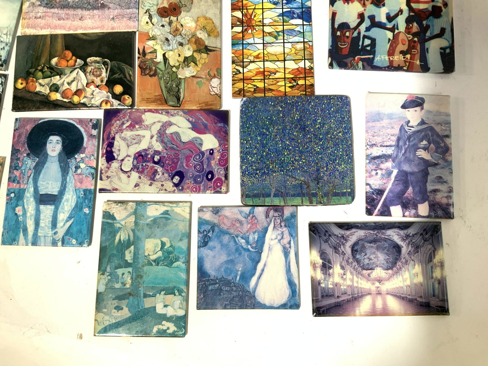 Collect. Van Gogh, Klimt & Other Museum Magnets: 20+ pieces. Various Museum Art work from around the world, Re produced into magnets, vintage. Each magnet Hallmarked with master artist, piece name, and sometimes museum. Includes Marc Chagall in Muse