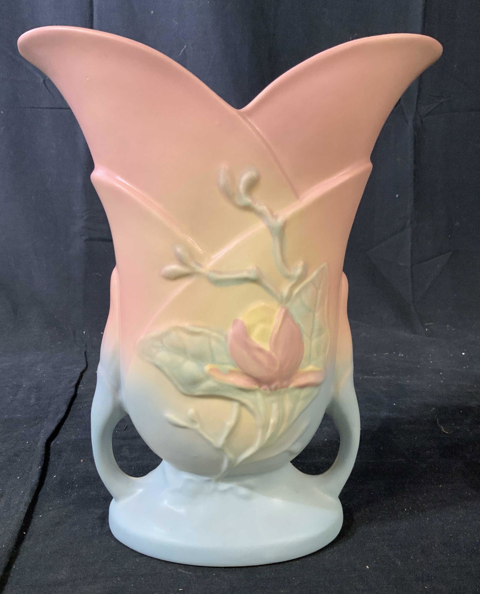 Collectible Vintage Hull Ceramic Vase: Hull pottery, ceramic, labeled underside, ceramic vase, vessel, table ware, collectible, measures ht 11 inches width 9 inches depth 4 inches, has minor rim chip