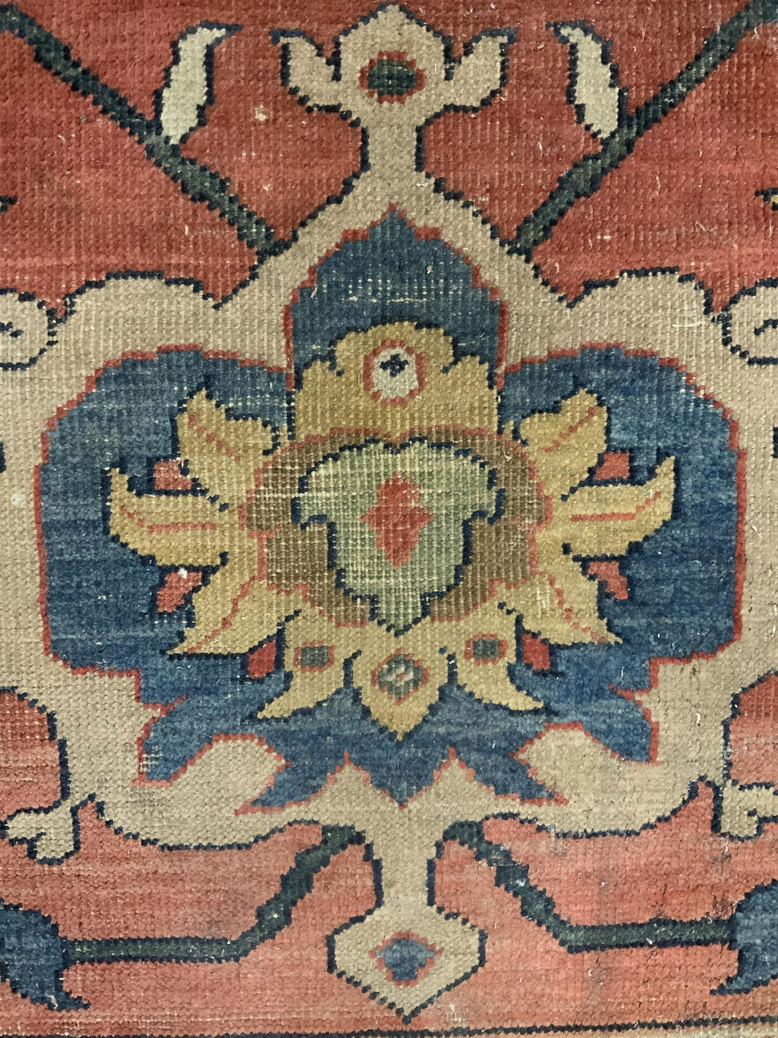 Antique Wool Runner: Antique Persian carpet. Ends appear to have been fringed, fringes have worn away. Decorated with multi toned floral pattern. Measures approx 93.5 inches long, 26 inches W. Wear is consistent with age