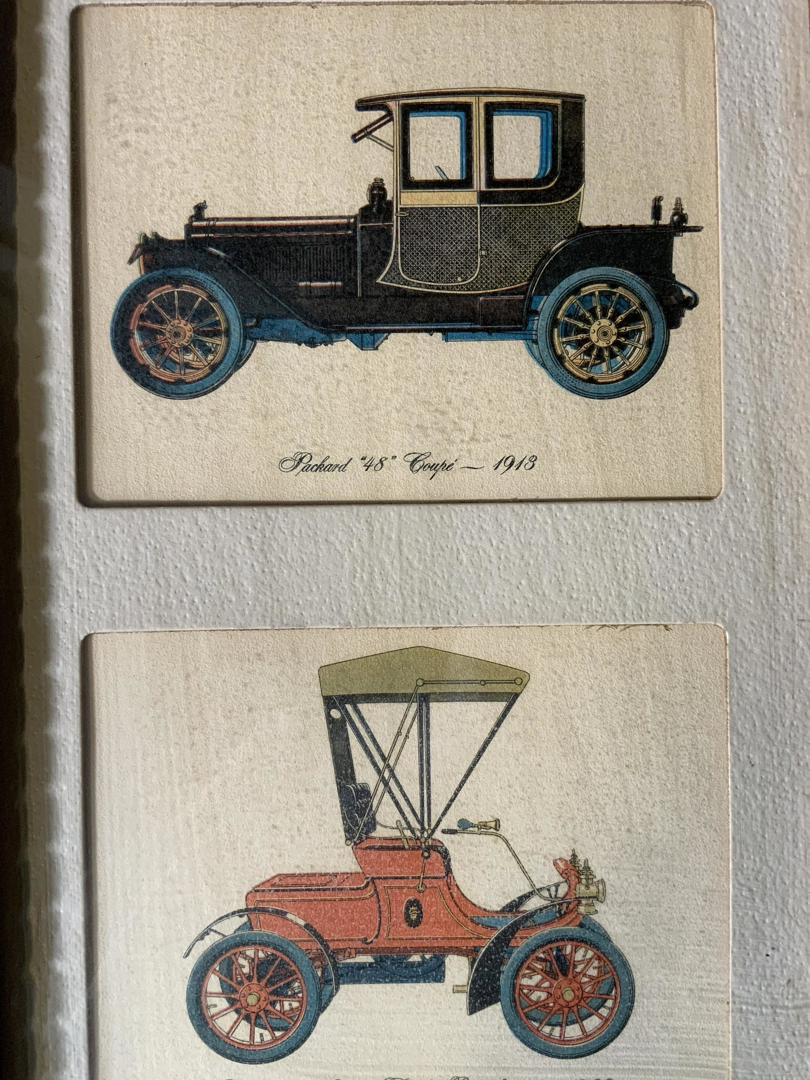 Lithograph of Vintage Cars, Artworks: Lithograph of Vintage Cars, inscriptions read ‘Cadillac H Limousine 1907’, ‘Packard 48 Coupe 1913’, ‘Oldsmobile curved dash runabout 1903’, subject three cars in profile, measures 15 3/8 x