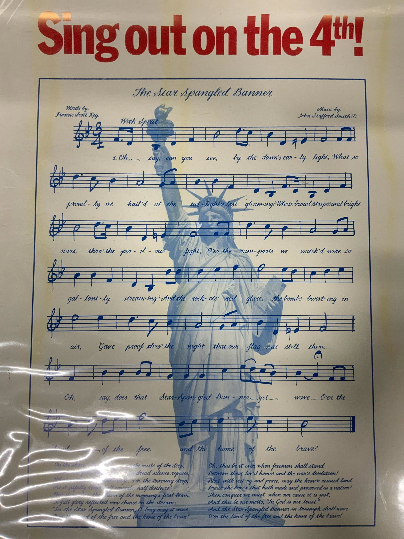 Vintage Independence Day Poster: Vintage Independence Day Poster, inscription reads ‘Sing out on the 4th Happy Independence Day’, Measures 27 7/8 x 20 inches, some aging to paper, Vintage, vintage poster, poster, print, Fourth of