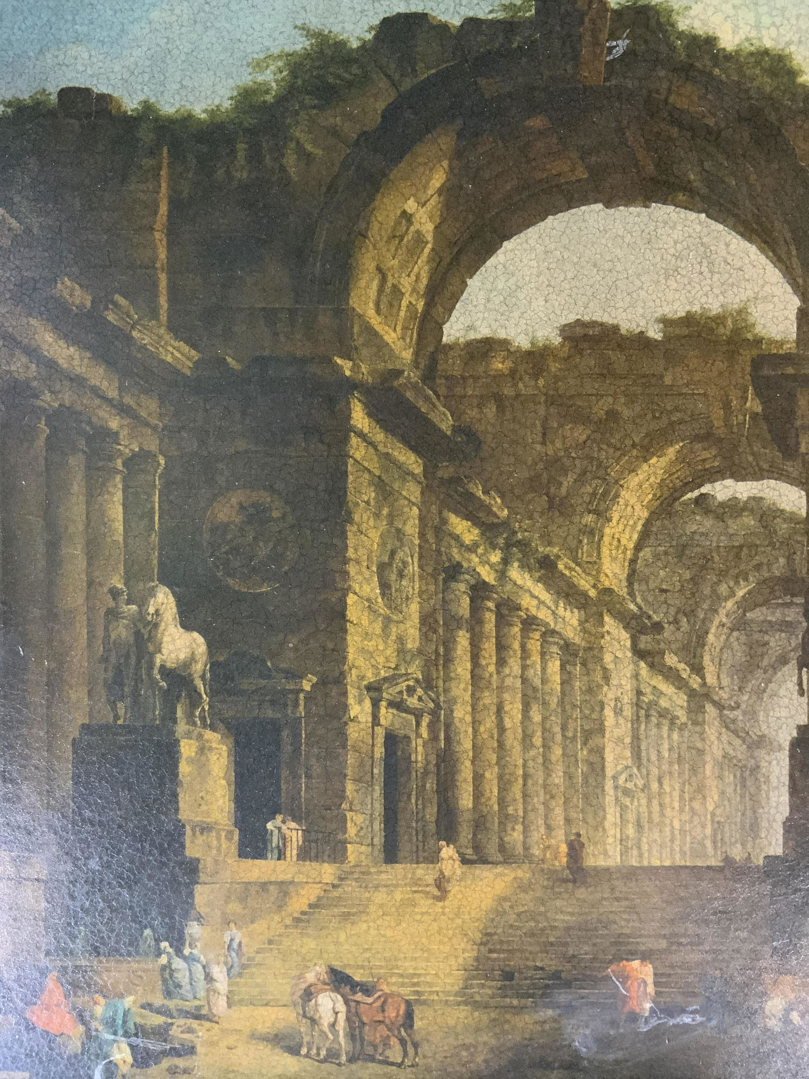 HUBERT ROBERT The Fountains Offset Lithograph: HUBERT ROBERT The Fountains Offset Lithograph, plaque reads ‘The Fountains Hubert Robert’, label to reverse reads ‘This is a Turner wall accessory’, subject figures amongst Greco Roman ruins,