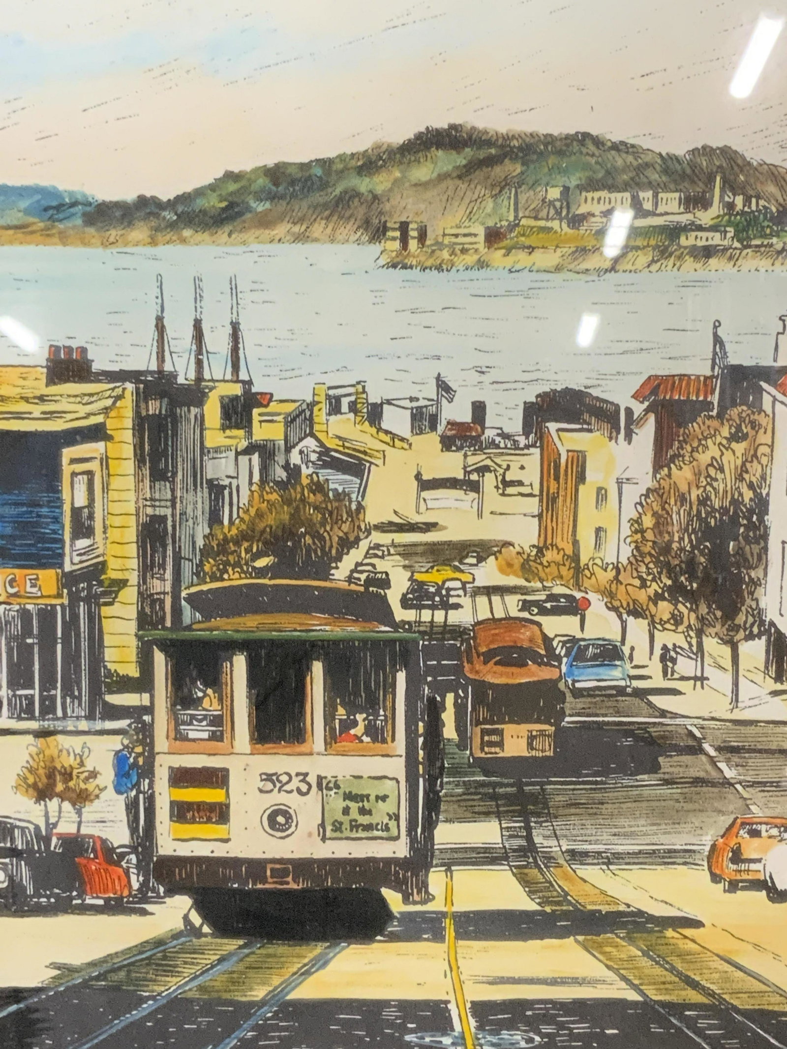 Paul Van De Pol Signed Ltd Ed Lithograph: Paul Van De Pol signed limited edition lithograph, signature to the lower right corner reads ‘Paul Van De Pol’, edition to the lower left corner reads ‘42/50’, subject trolley cars, brown matt