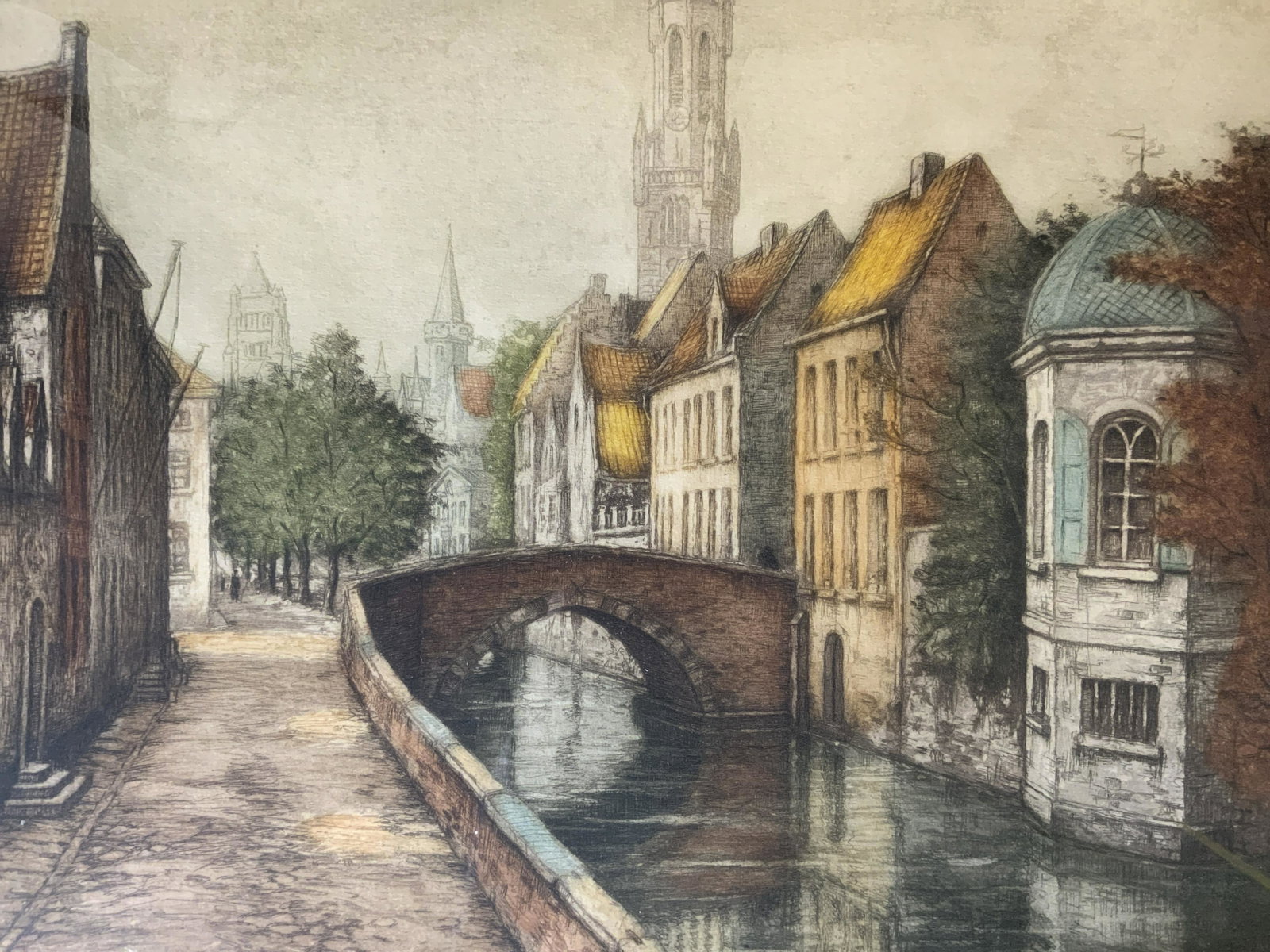 Signed Ltd Ed Etching of Belgium: Signed Ltd Ed Etching of Belgium, signature to lower right illegible, edition to lower left reads ‘50/150’, remainder of inscription illegible, label to reverse reads ‘Leon Smalls’, subject a 