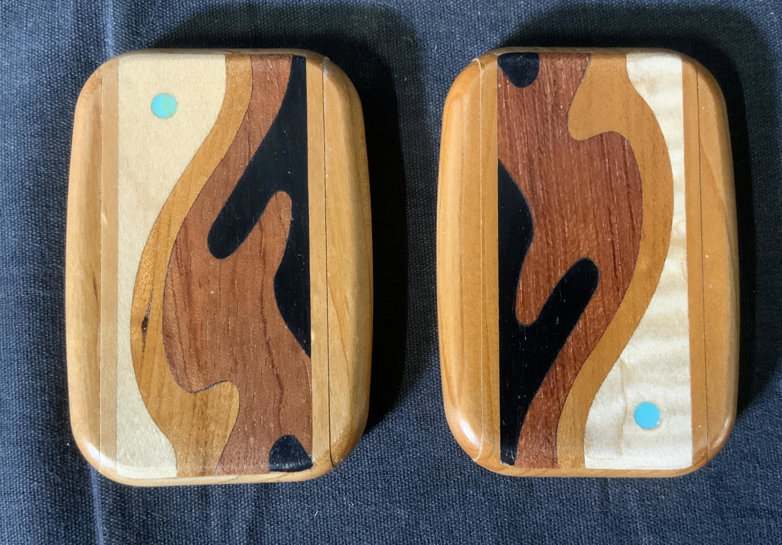 Pair Muir Woods Pocket Mirrors: Pair Muir Woods Pocket Mirrors, no apparent inscriptions or marks to pieces, both measure 2 x 3 inches, surface wear to pieces, Pair, Muir Woods, pocket mirror, miniature mirror, portable mirror, acce