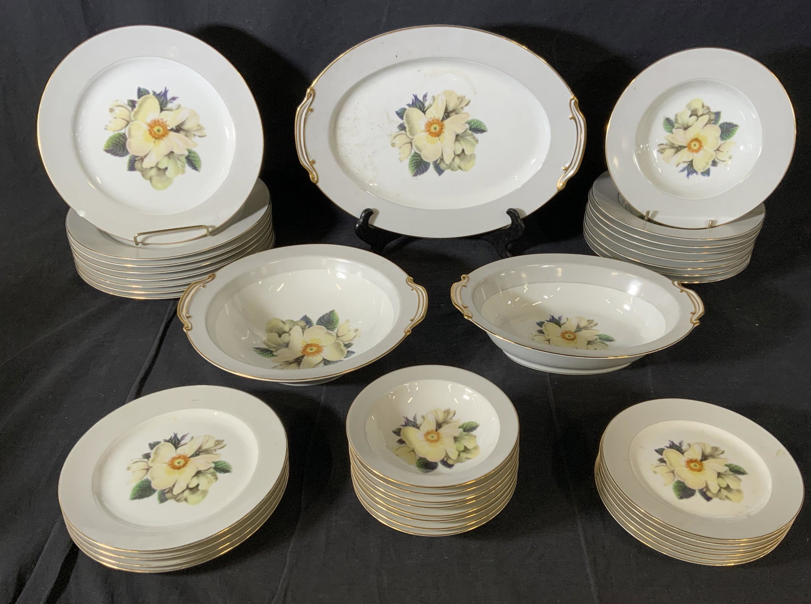 Set 37 Vintage NORITAKE China Dinnerware: Set 37 Vintage NORITAKE China Dinnerware, stamp reads ‘NORITAKE China Japan 5051 Whiterose’, small dishes measure 5 3/4 inches in diameter, smallest saucers measure 6 1/2 inches in diameter, large