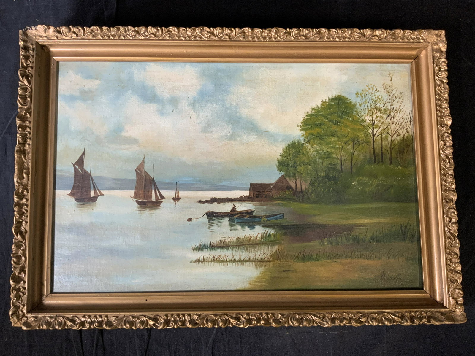 Antique MAC Signed Oil Painting Artwork: Antique MAC Signed Oil Painting, signature to lower right reads ‘MAC’, inscription to reverse illegible, inscription to frame reads ‘Pat Feb 13 1883 June 1885 ADS‘, subject the edge of a body 