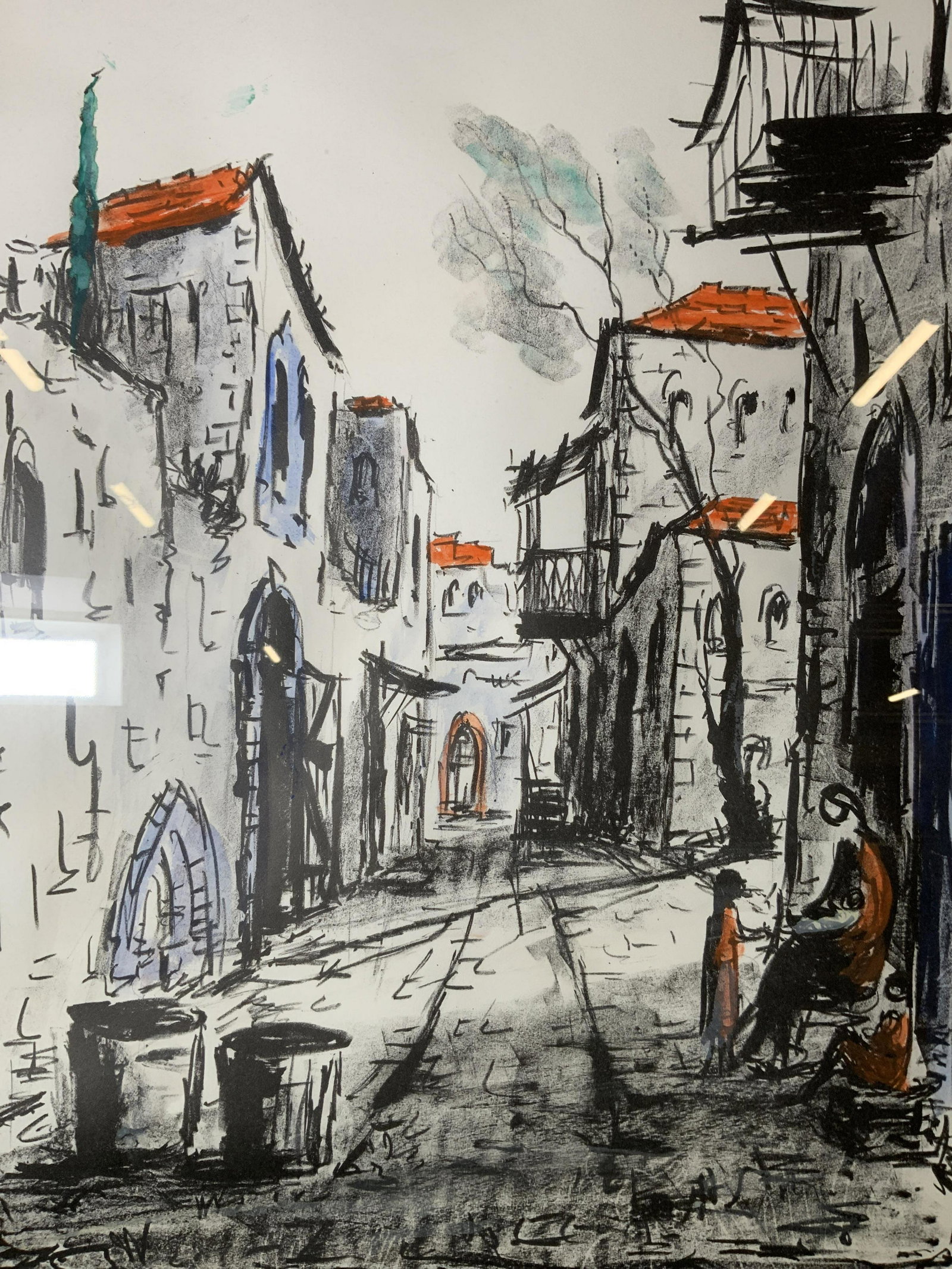 ZVI RAPHAEL Signed Lithograph Artwork: ZVI RAPHAEL Signed Lithograph, signature to lower right reads ‘Z Raphael’, edition to lower left reads ‘29/100’, subject a street in Israel, measures 29 1/4 x 23 1/4 inches, black wooden frame
