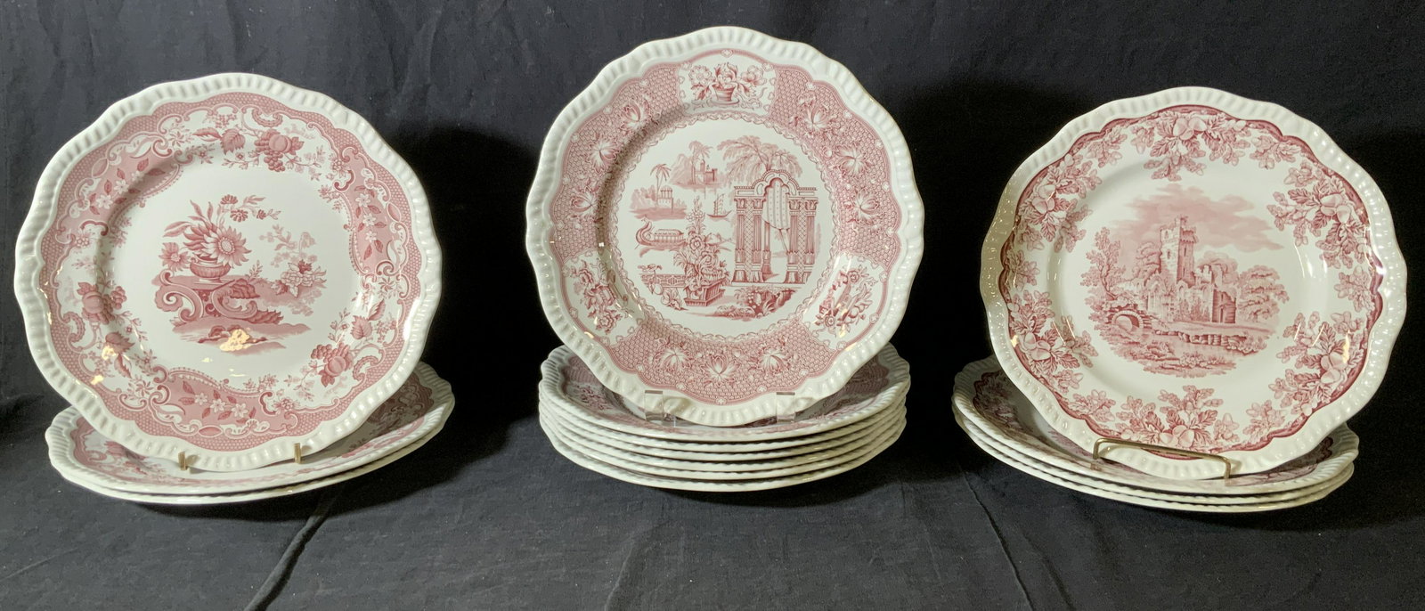 Lot 14 Vintage SPODE Regency Plates: Lot 14 Vintage SPODE Regency Plates, stamp reads ‘The Spode Archive Collection Regency Series ‘Ruins’ First Introduced c 1848 Underglaze print from a hand engraved copper plate Spode Made in Eng