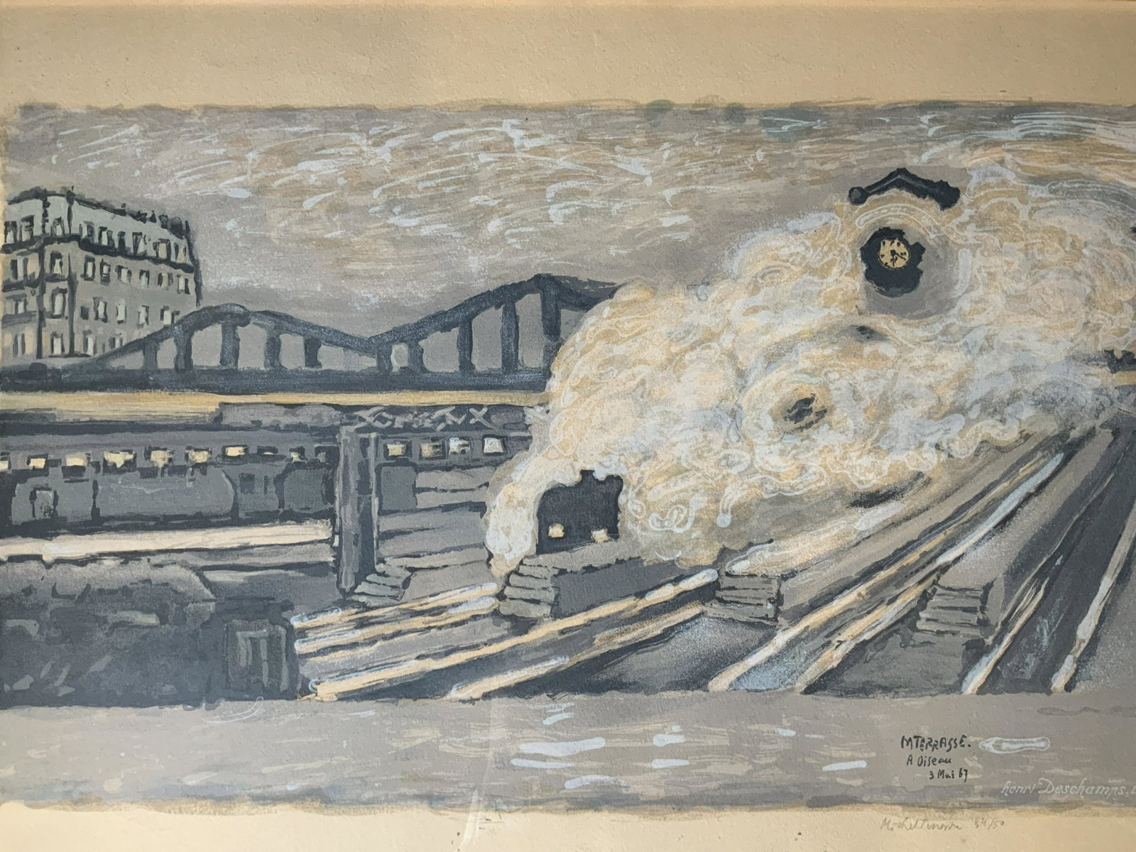 MICHEL TERRASSE Signed Ltd Ed Lithograph: MICHEL TERRASSE(1928-2002)Signed Ltd Ed Lithograph, signature to lower right reads ‘Michel TERRASSE 34/50’, other inscriptions read ‘M TERRASSE A Diseau 3 Mai 67 Henri Deschamps Lith’, subject