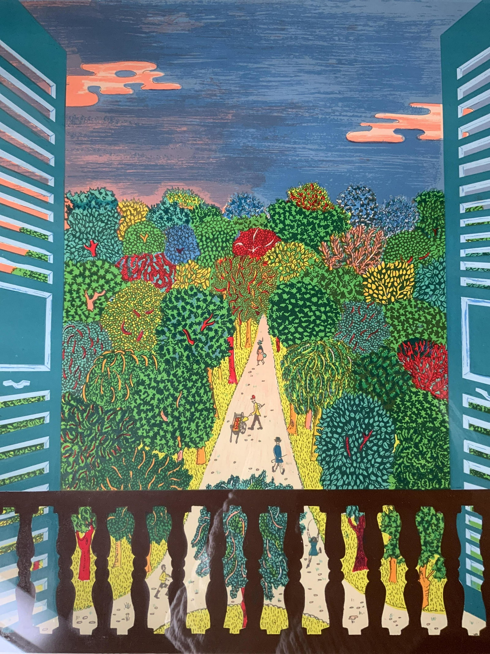 MICHEL LOEB Signed Lithograph Artwork 1968: MICHEL LOEB Signed Lithograph 1968, signature to lower left reads ‘Pour mon ami Maurice’, last word illegible, subject a view from a terrace, measures 24 7/8 x 22 3/8 inches, gilt wooden frame, su