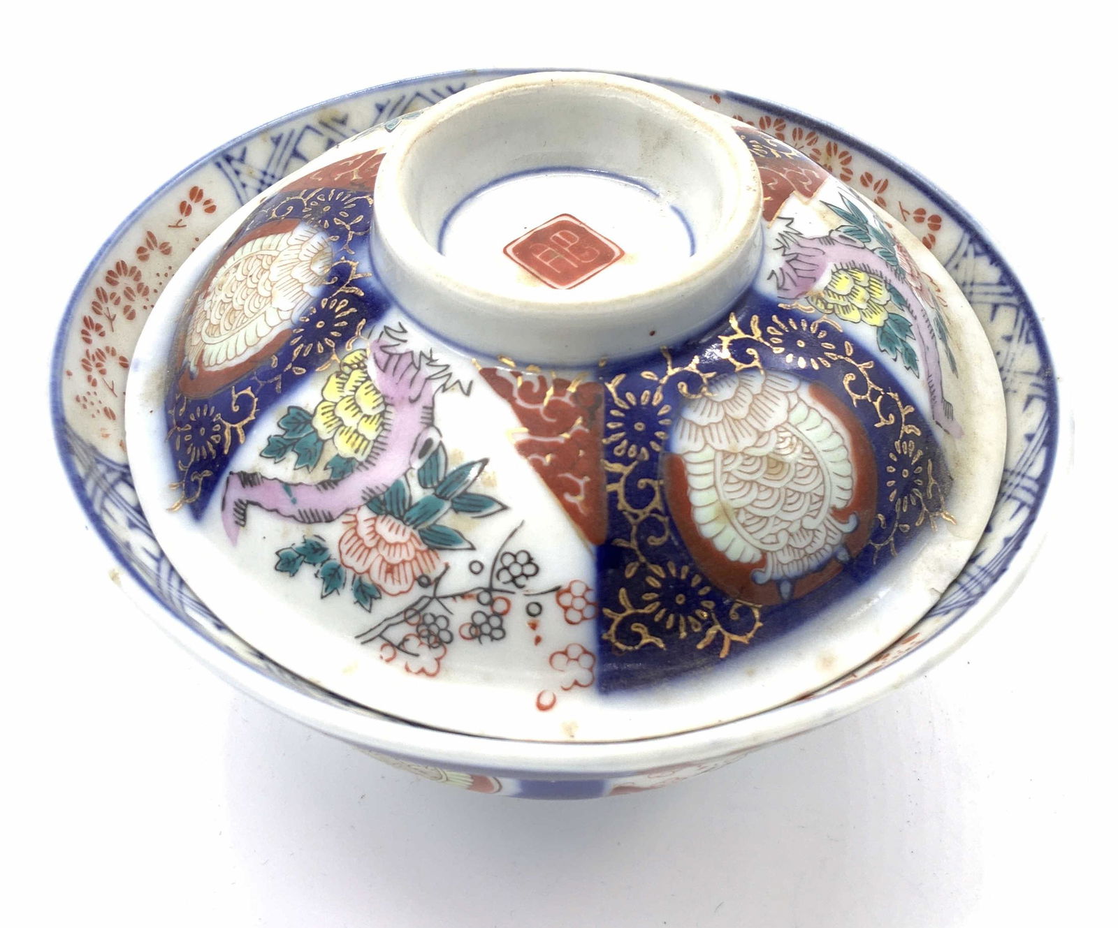 Pair Vintage Signed Asian Porcelain Lidded Bowl (1 of 11)