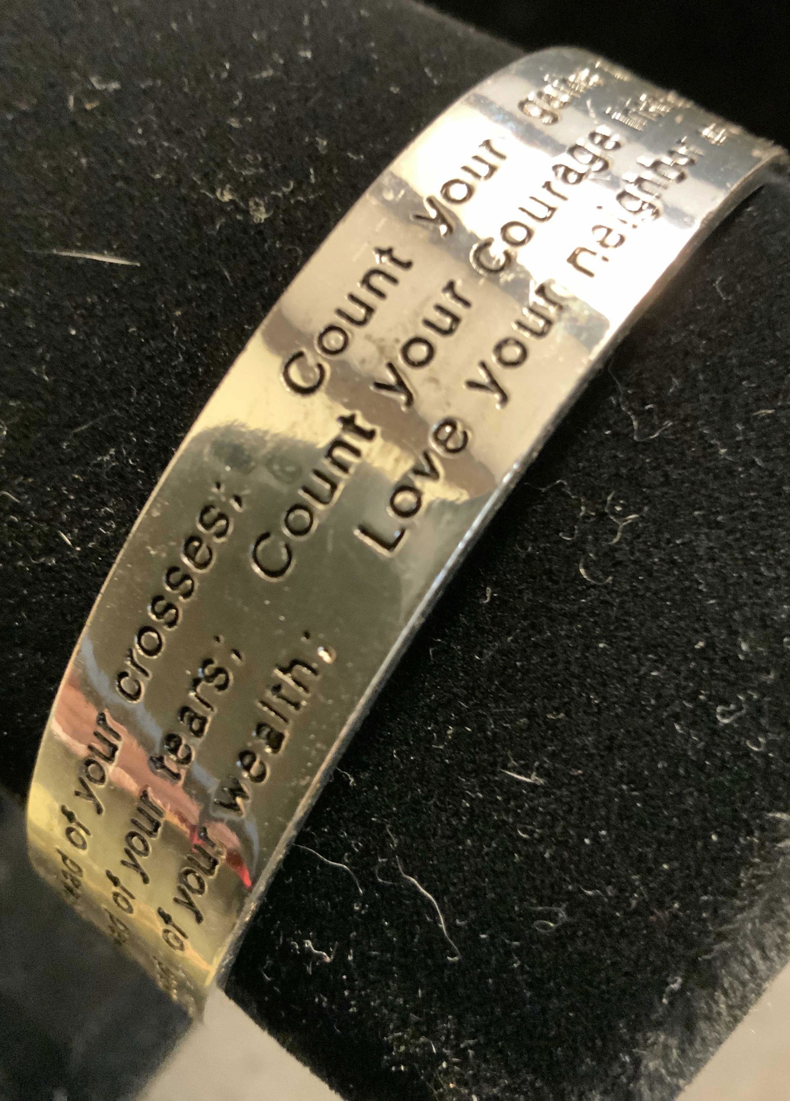 Silver Toned Cuff Bracelets with etched bon mots (1 of 9)