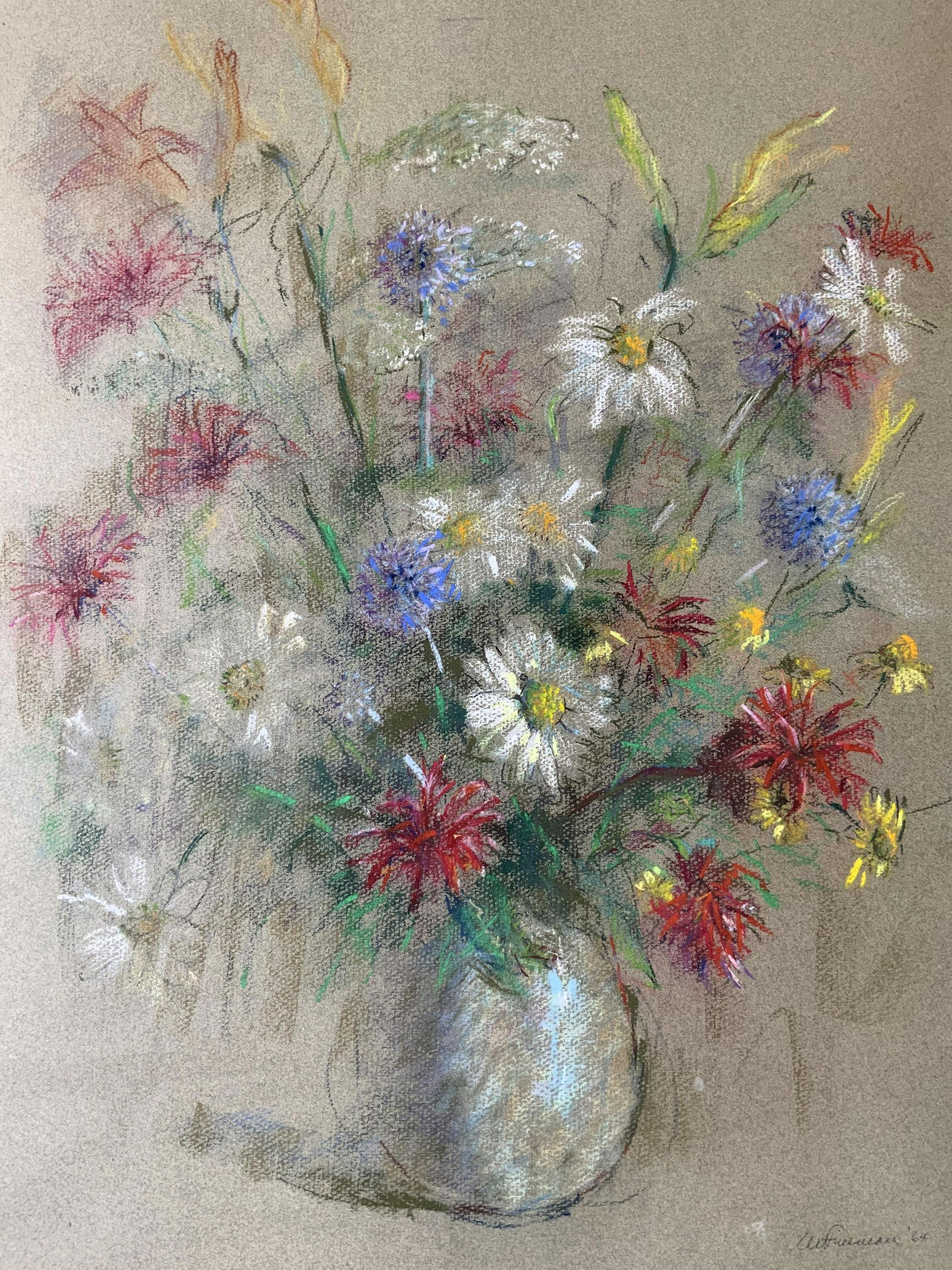 Signed Pastel Drawing Artwork 1964 (1 of 8)
