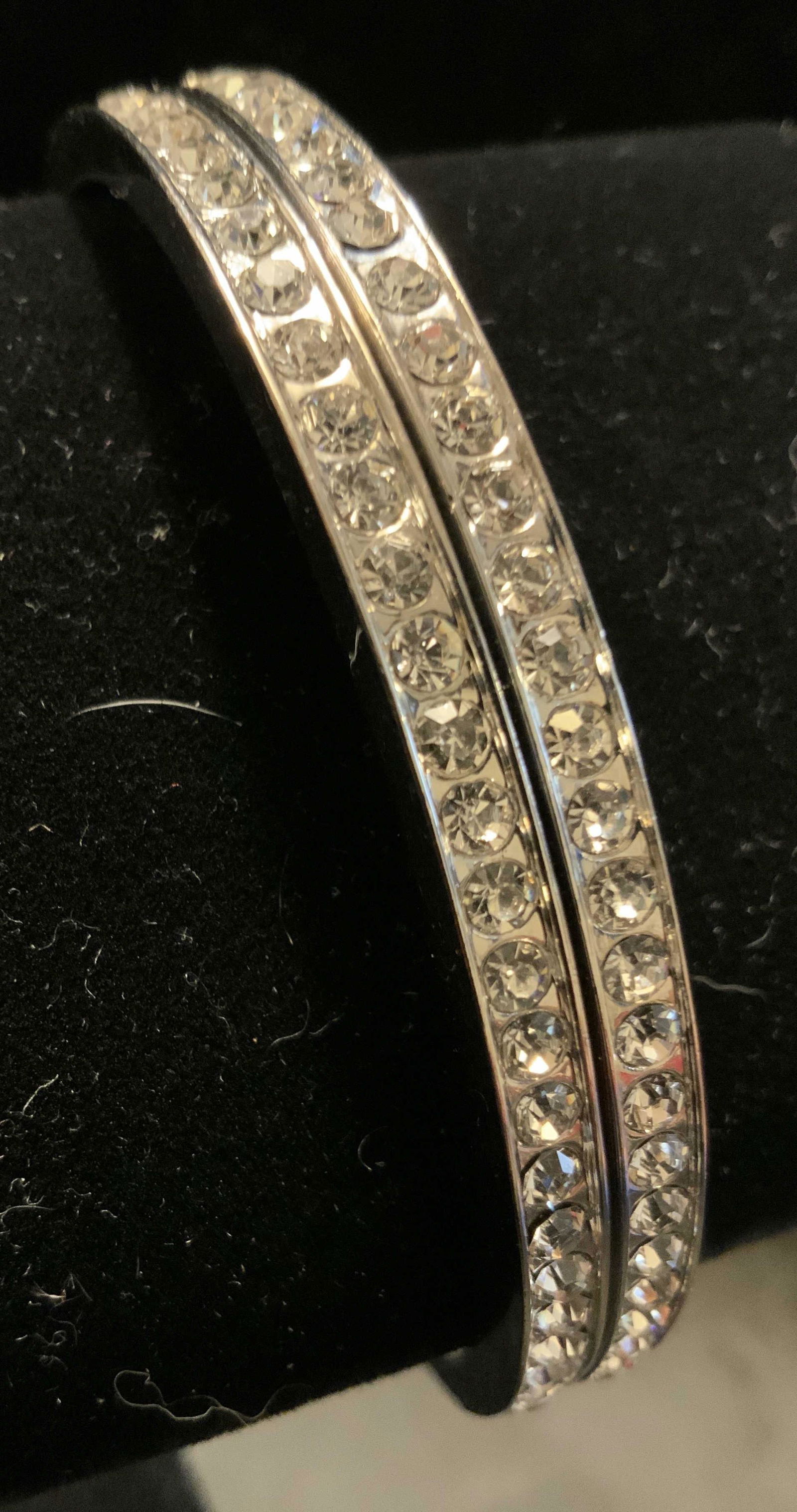Pair Silver Toned Crystal Rhinestone Bangles (1 of 15)