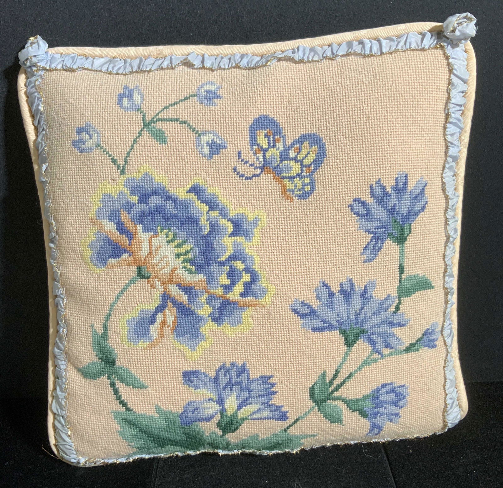 Vintage Handmade Floral Needlepoint Lumbar Pillow (1 of 10)