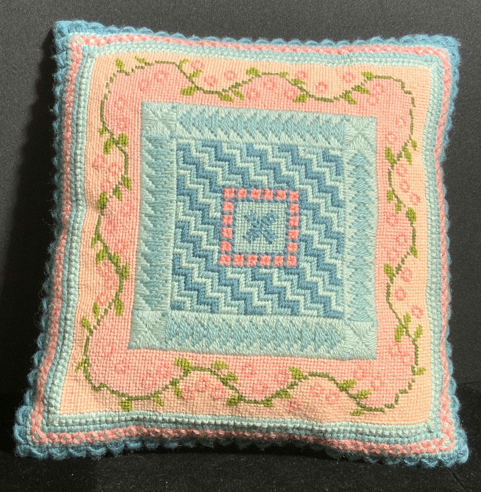 Handmade Vntg Square Form Needlepoint Toss Pillow (1 of 9)