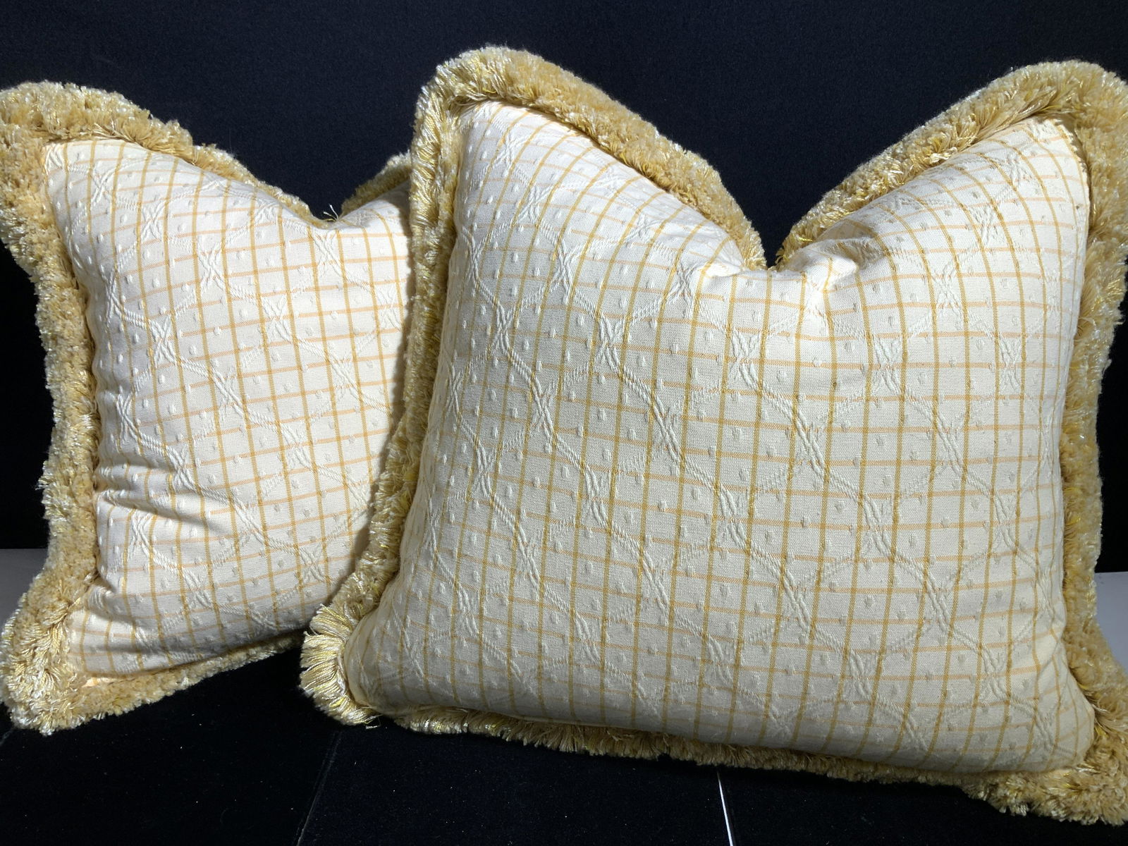 Pair Custom Made Fringe Border Down Pillows (1 of 6)