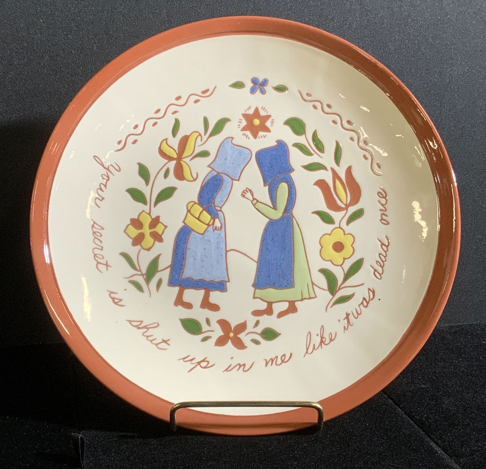 Vntg Handmade Artist Signed Ceramic Folk Art Plate (1 of 12)