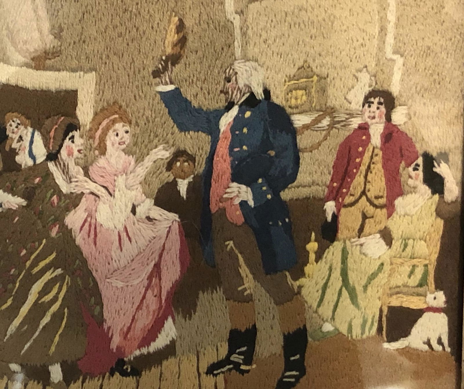 Vintage Colonial Scene Needlepoint, Framed (1 of 3)