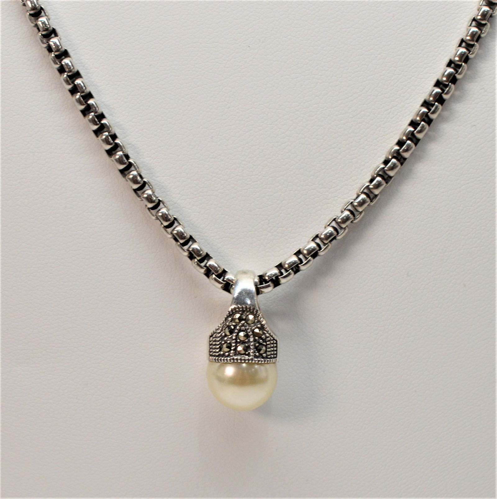 Sterling Silver Necklace with Pearl Marcasite (1 of 4)