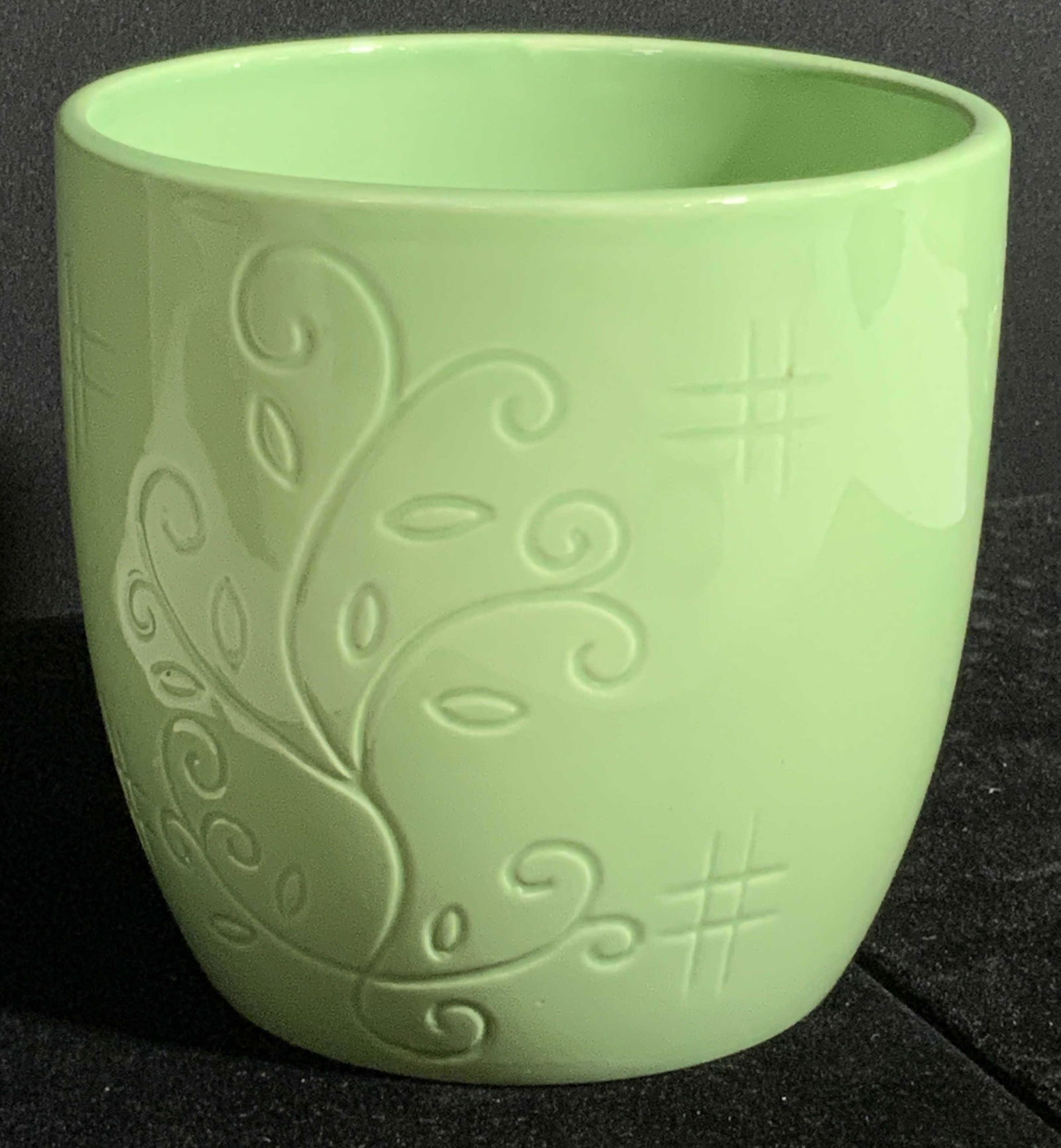 Green Glazed Etched Ceramic Cache Pot (1 of 6)