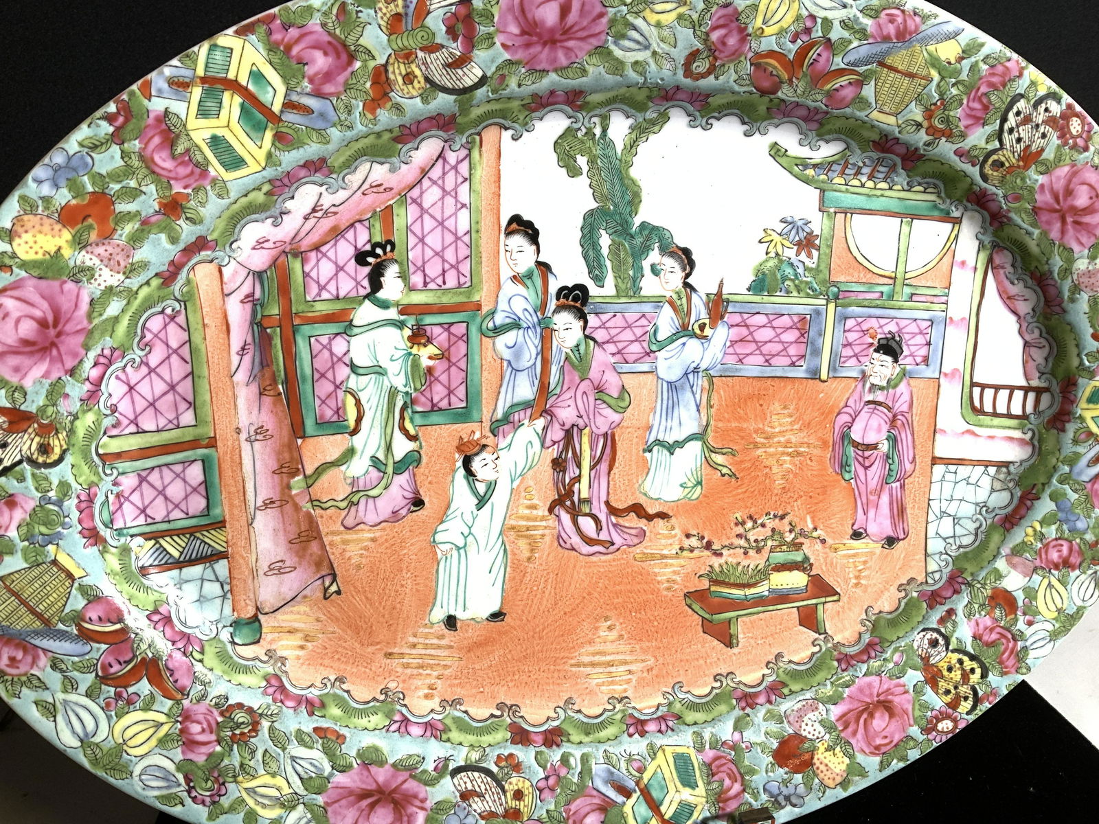 Oversized Asian Stoneware Hand Painted Platter (1 of 9)