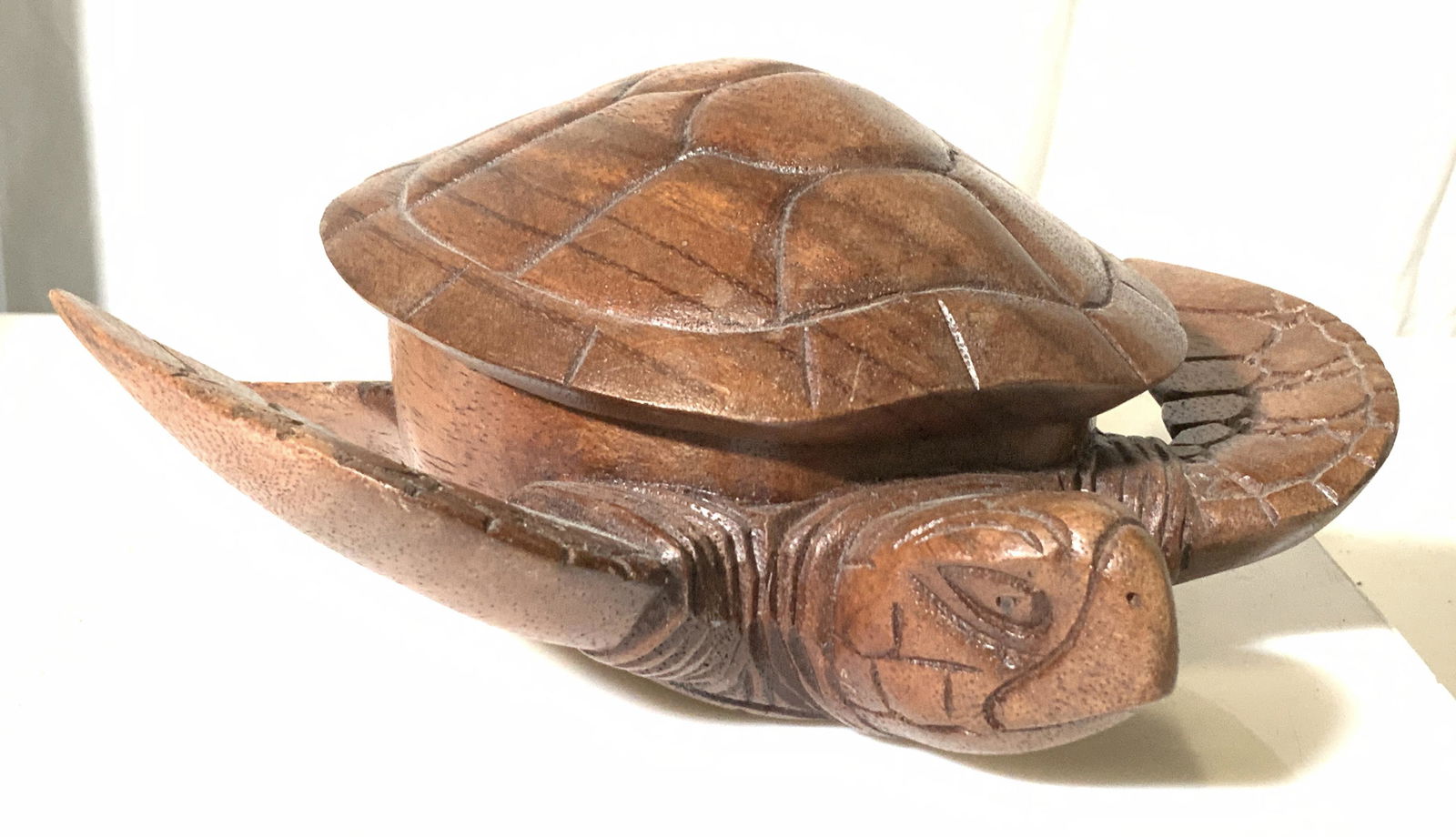 Carved Artisanal Wood Turtle Box With Lid (1 of 9)