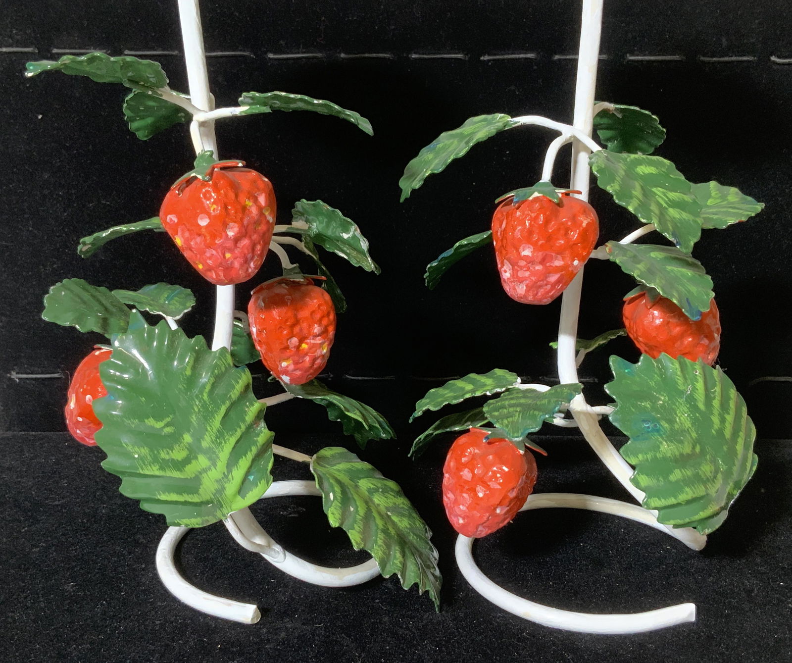 Pair Painted Strawberry Tole Candlesticks (1 of 5)